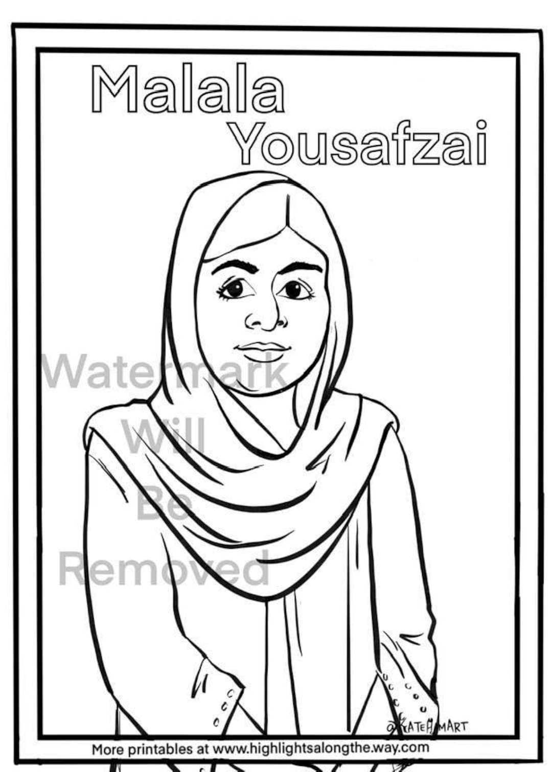 Malala Yousafzai Instant Download Printable Coloring Page Teacher Resource Homeschool Curriculm Women s History Month Etsy