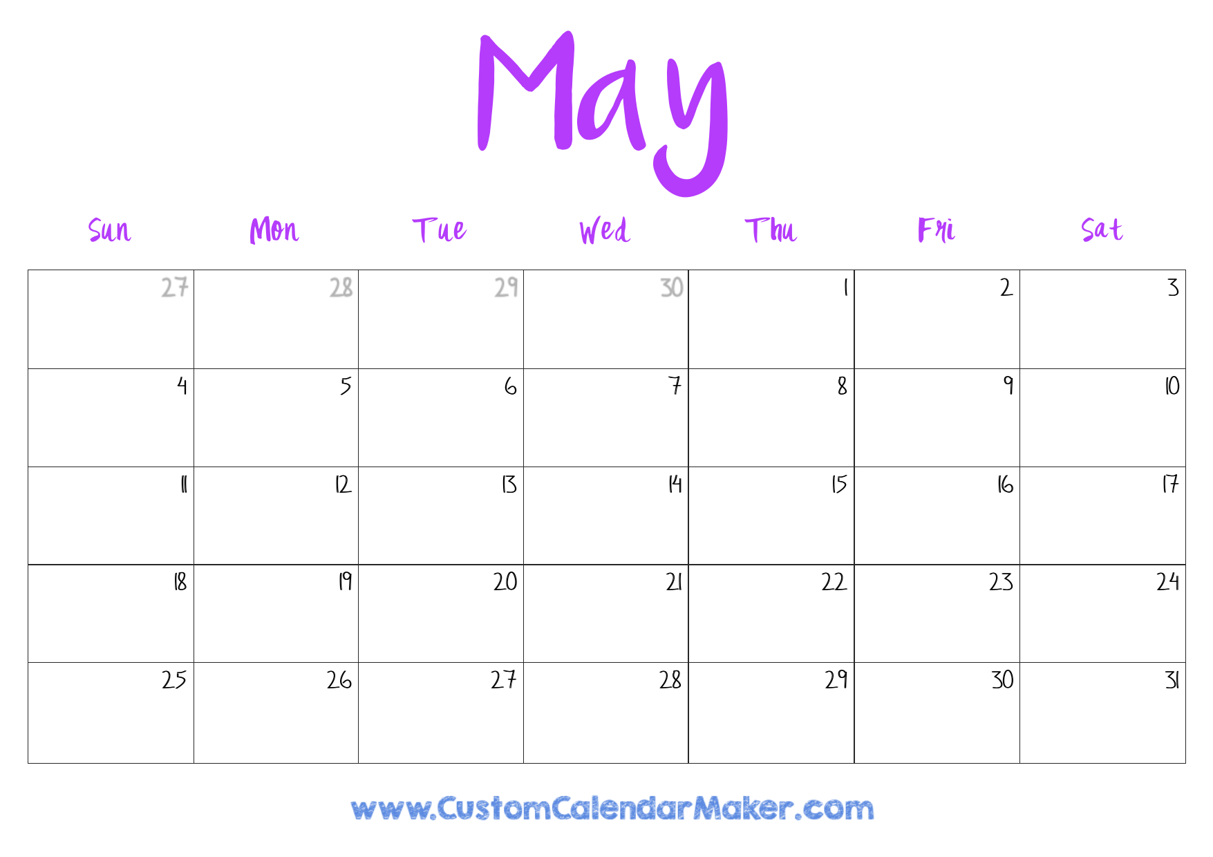 Printable Editable May Calendar With Us Holidays