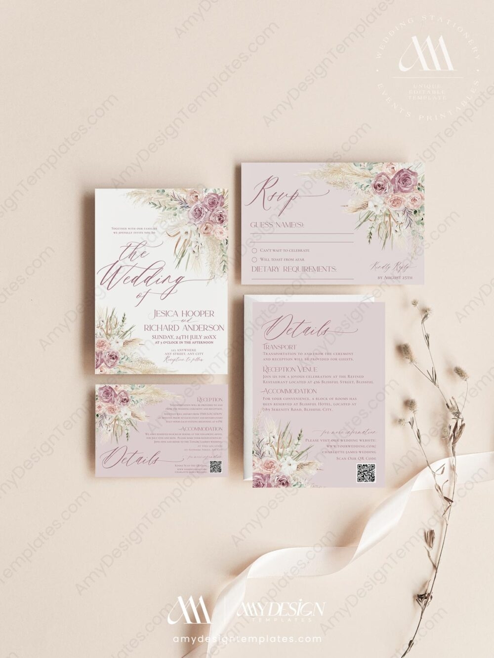 Meadow Wedding Invitation Templates Amy Design