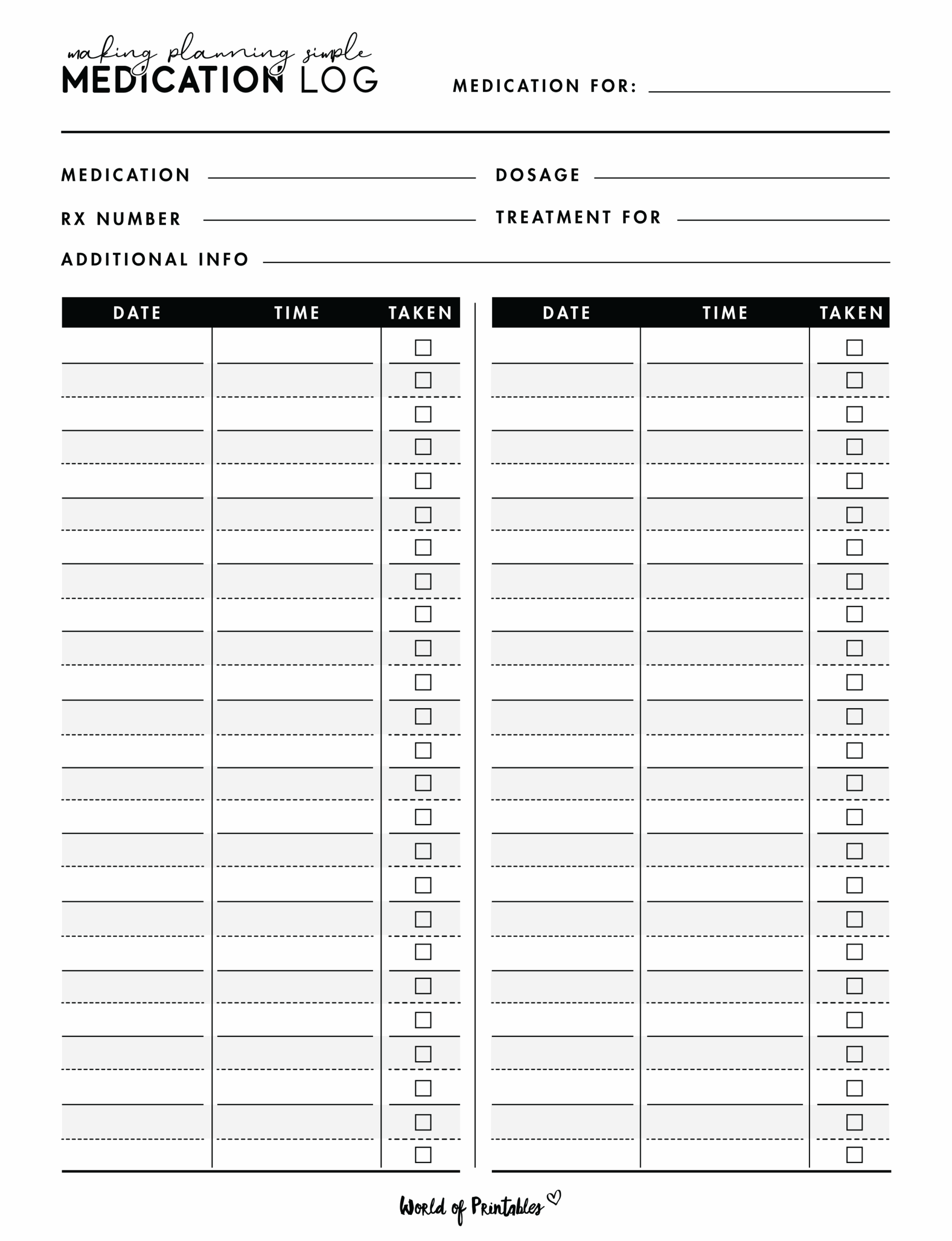 Editable Printable Monthly Medication And Symptoms Chart