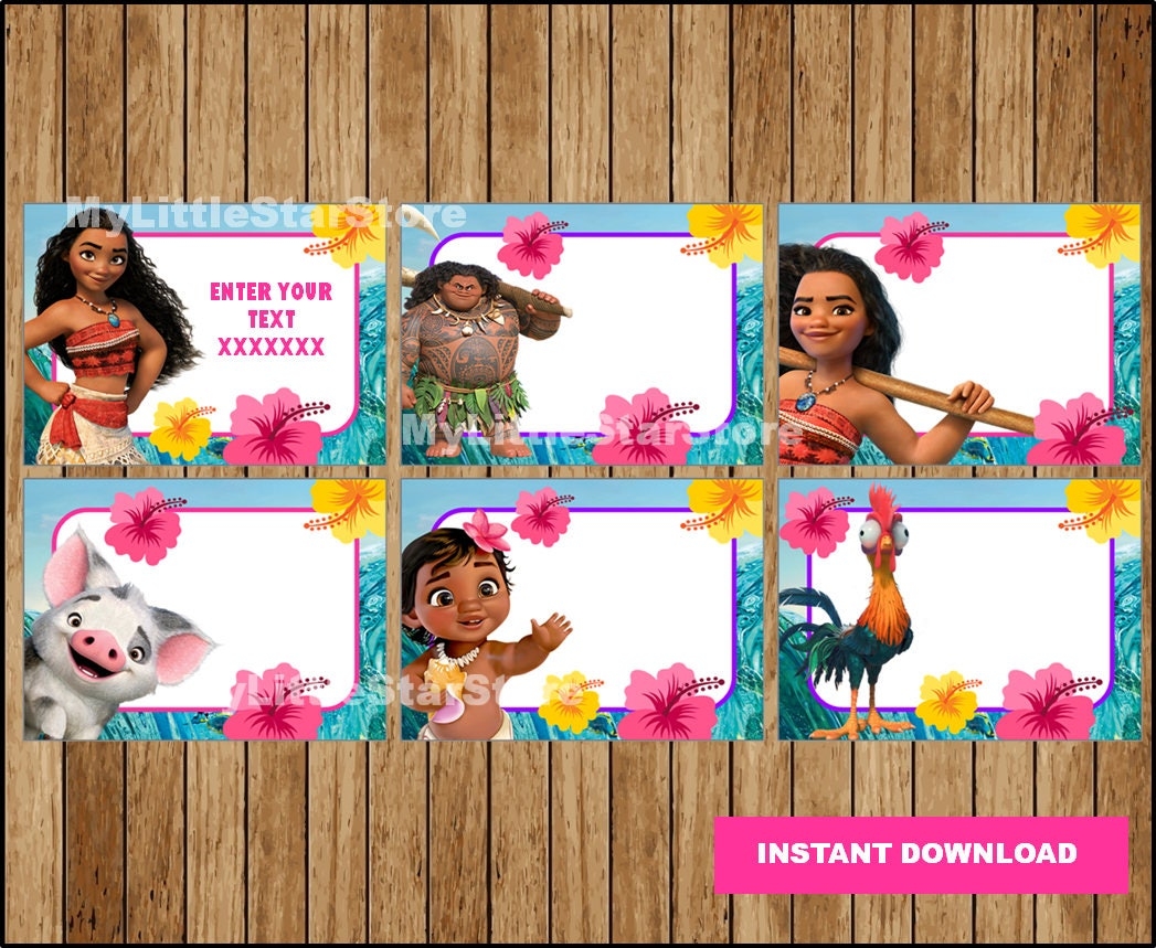 Moana Book Labels Printable Moana Party Tags Cards Moana Back To School Labels Editable Instant Download Etsy