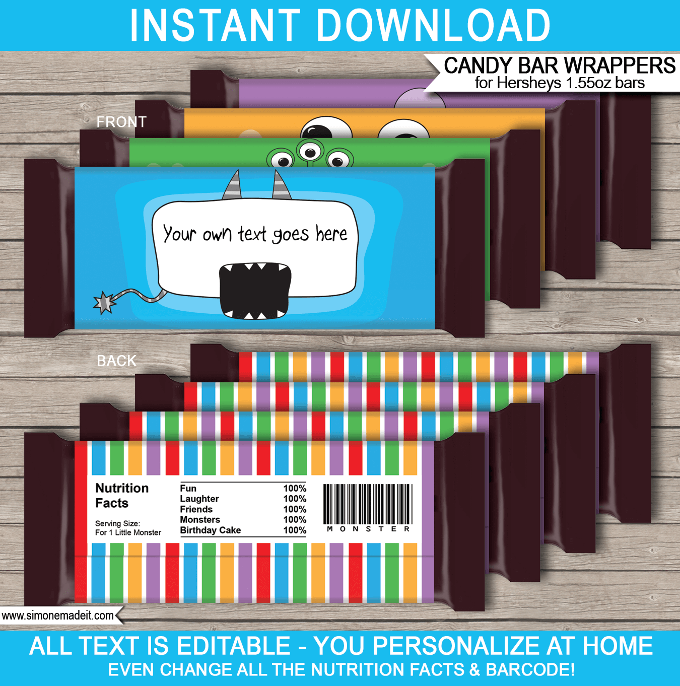 Monster Hershey Candy Bar Wrappers Personalized Candy Bars
