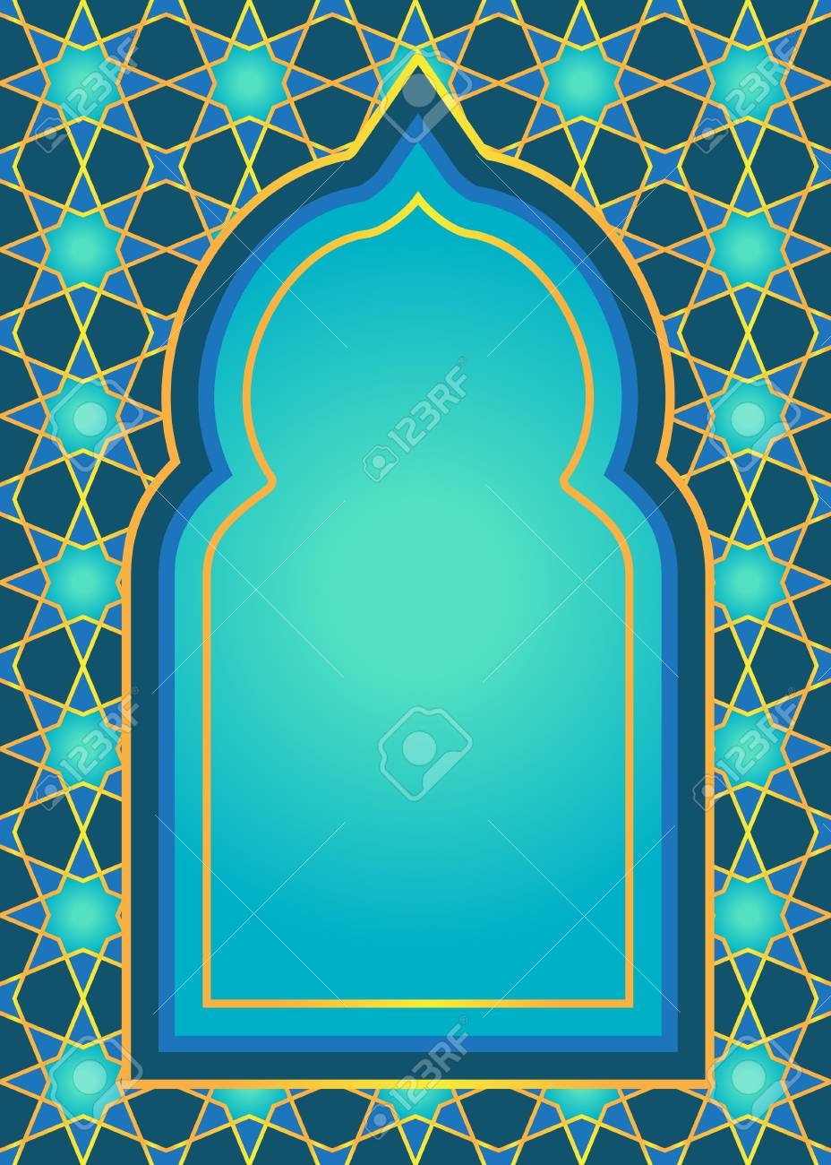 Moroccan Style Tyle Lattice Background With Arch Frame Template For Greeting Card Invitation Or Other Design In Arabian Style Place For Your Text Royalty Free SVG Cliparts Vectors And Stock Illustration Image