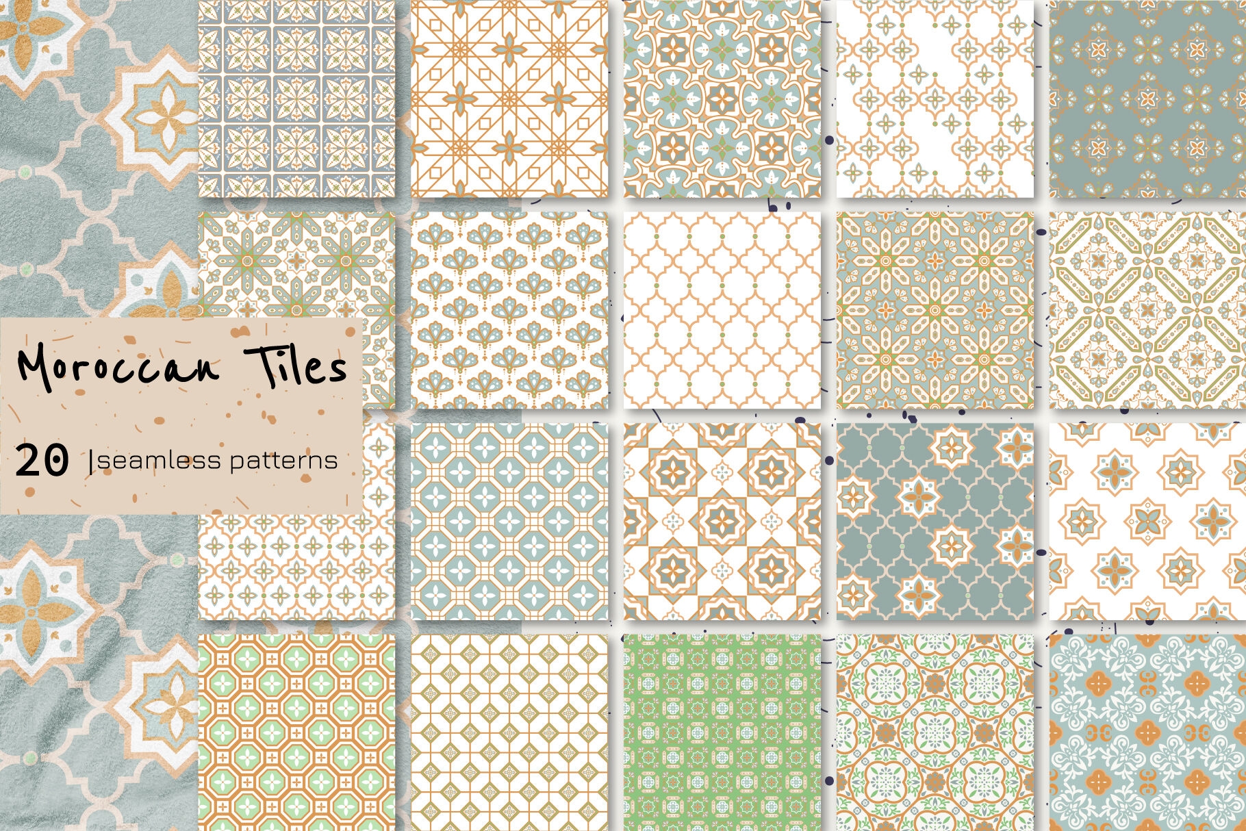 Green Moroccan Tile Printable Editable Tags