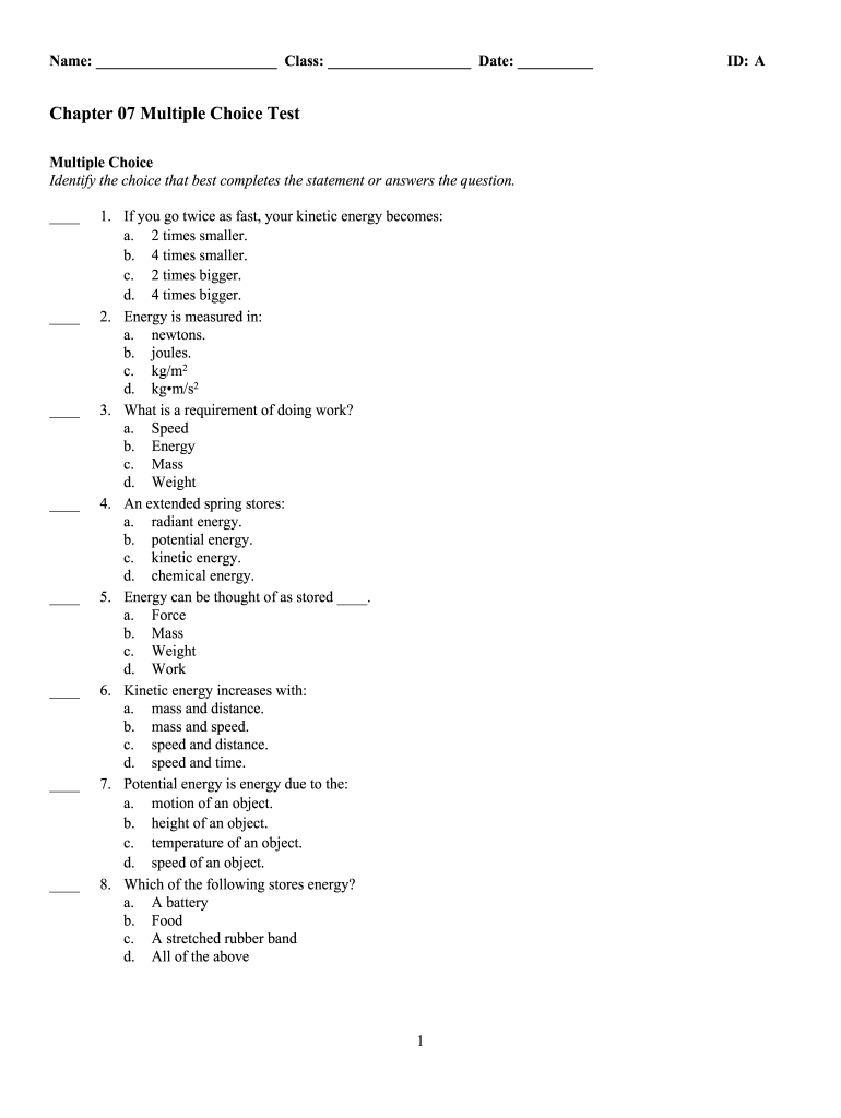 Editable Multiple Choice Printable Quiz