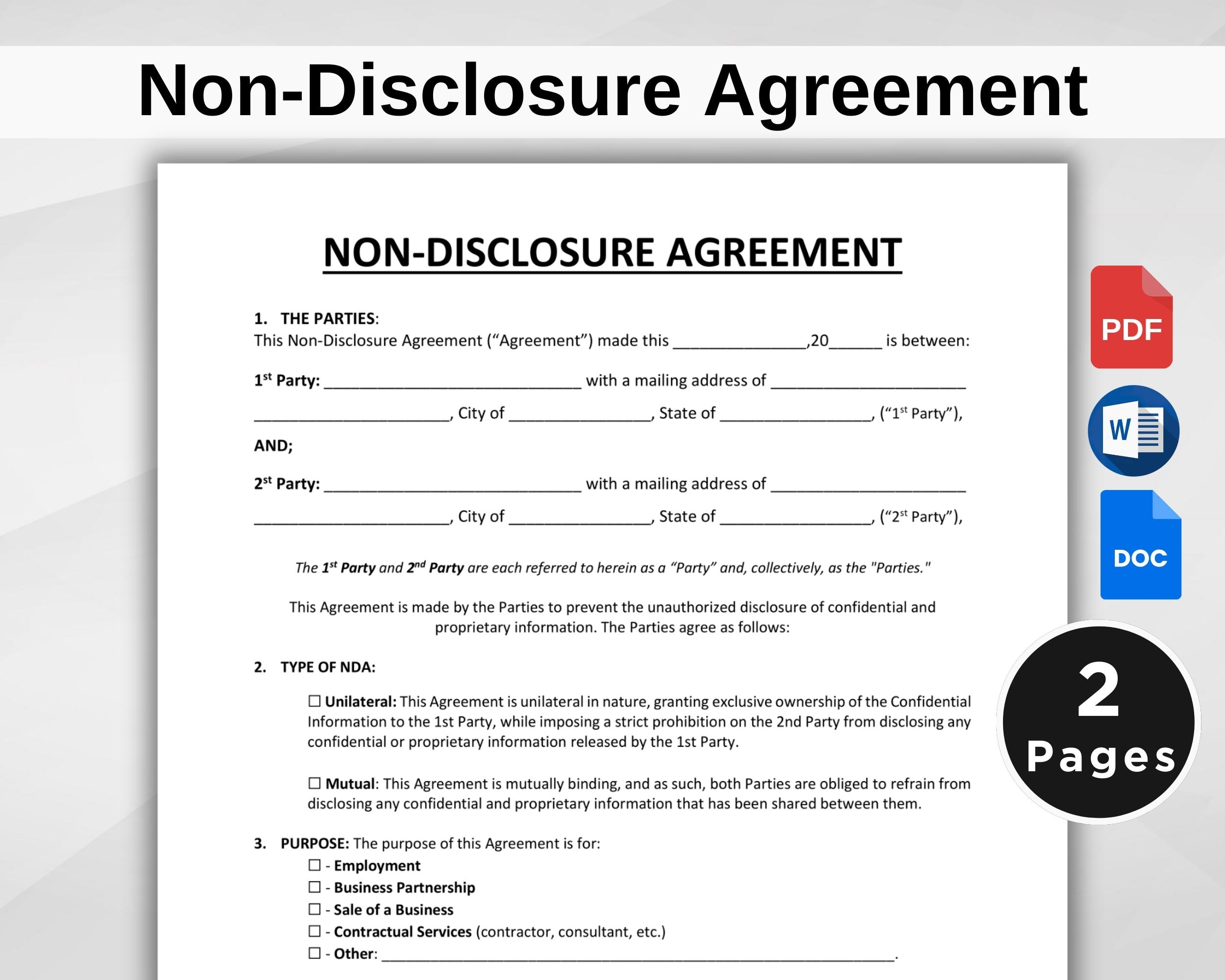 Non disclosure Agreement Template Editable NDA Form digital Download Etsy