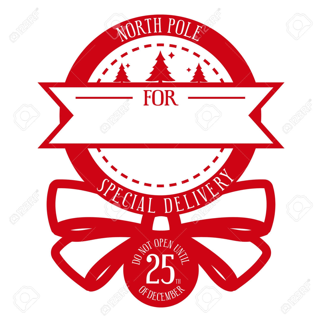 North Pole Special Delivery Xmas Round Design For A Personalized Gift Bag From Santa Claus Do Not Open Until 25th Of December Template For Christmas Handmade Gifts Vector Illustration Royalty Free SVG 