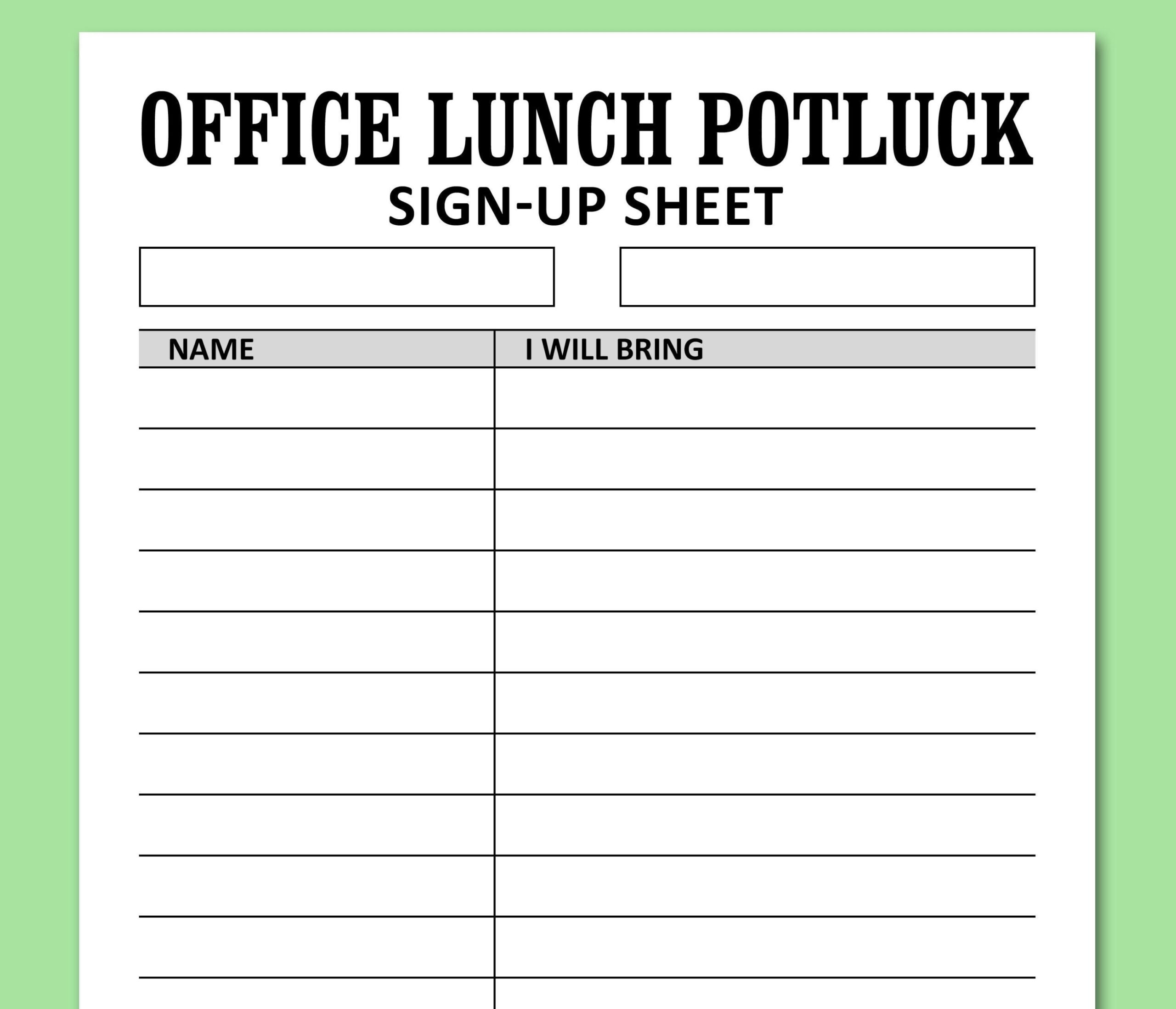 Office Lunch Potluck Sign Up Sheet PRINTABLE Template Work Gathering Co workers Friends Party Food Signup Instant Download Letter A4 Etsy