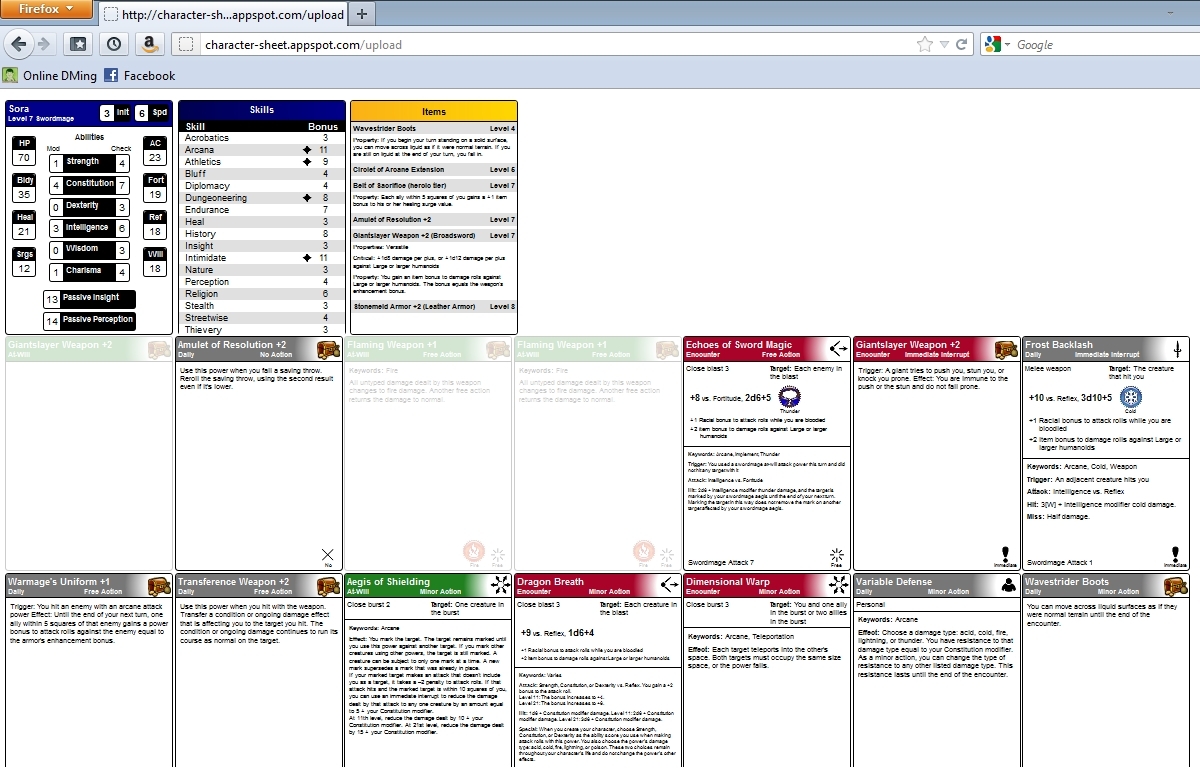 One page 4e Character Sheet Free Tool Online Dungeon Master