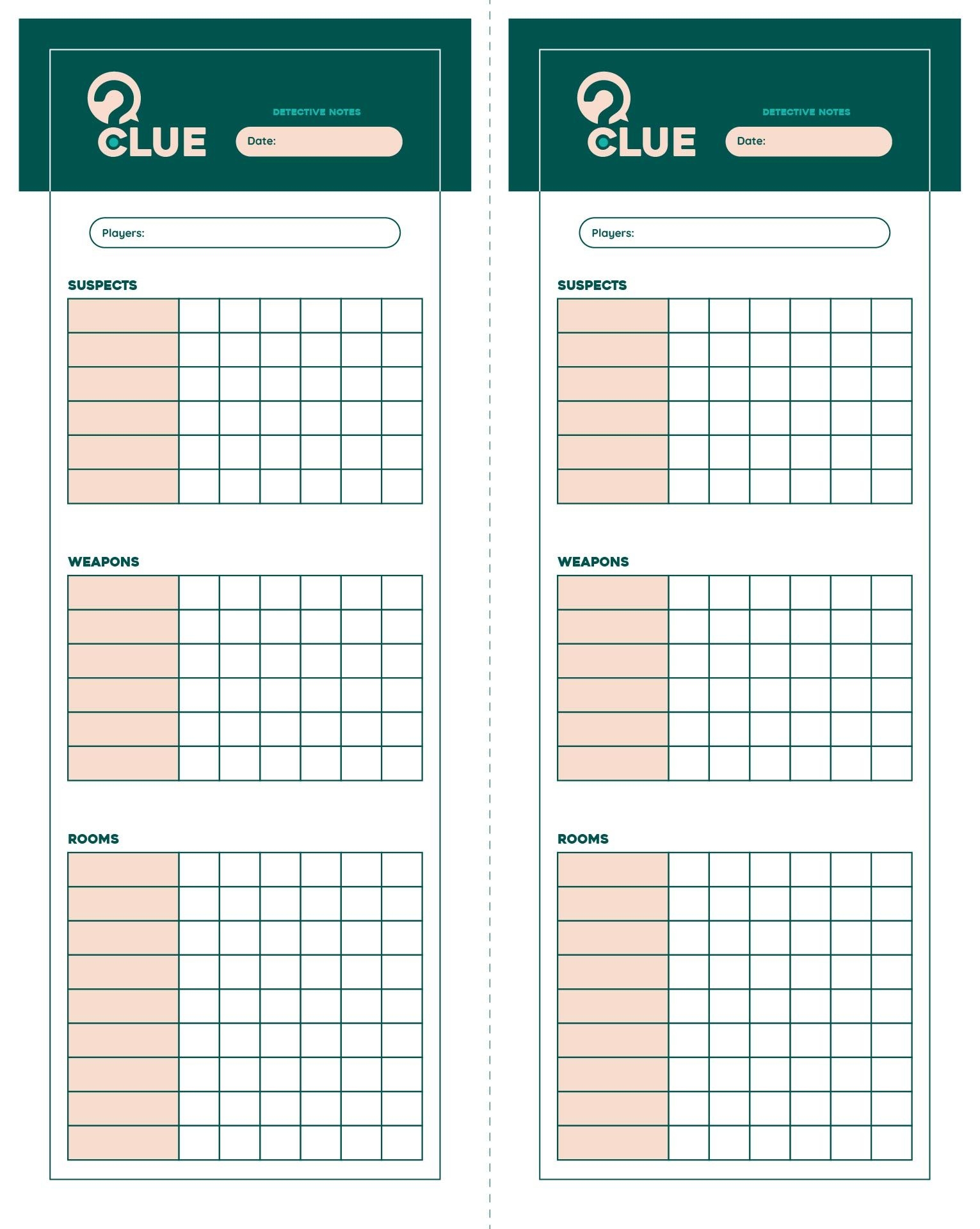 Original Clue Game Sheets 8 Free PDF Printables Printablee