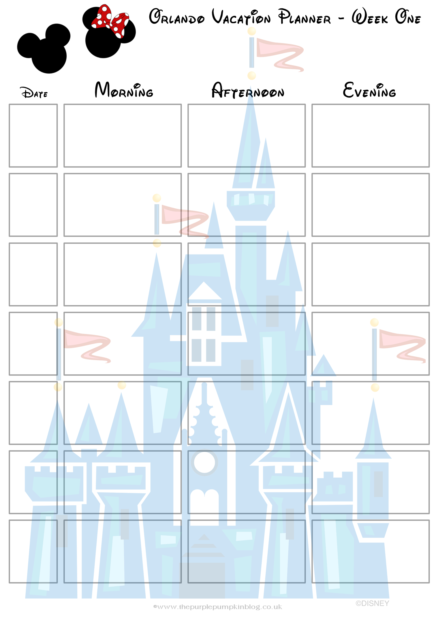 Orlando Walt Disney World Vacation Planner Free Printable