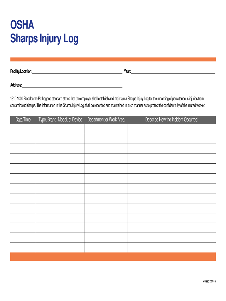 Osha Sharps Injury Log Fill Online Printable Fillable Blank PdfFiller