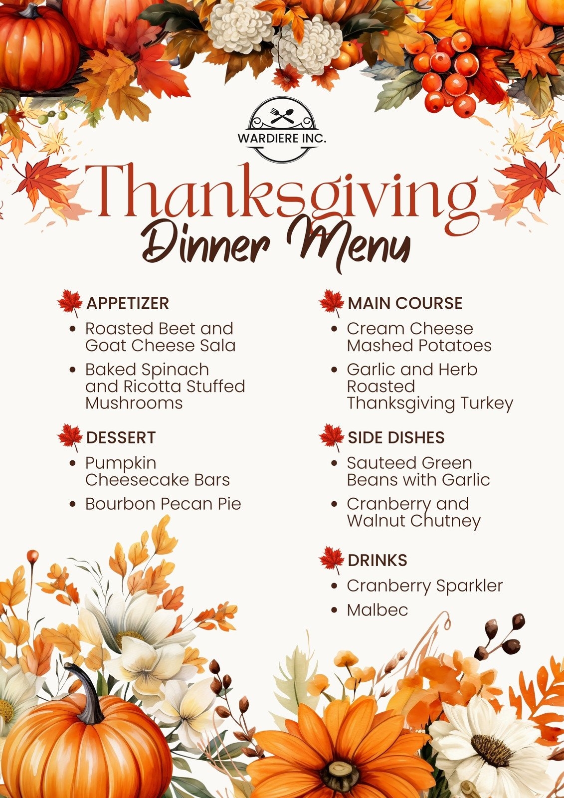 Page 5 Free Printable Customizable Thanksgiving Menu Templates Canva