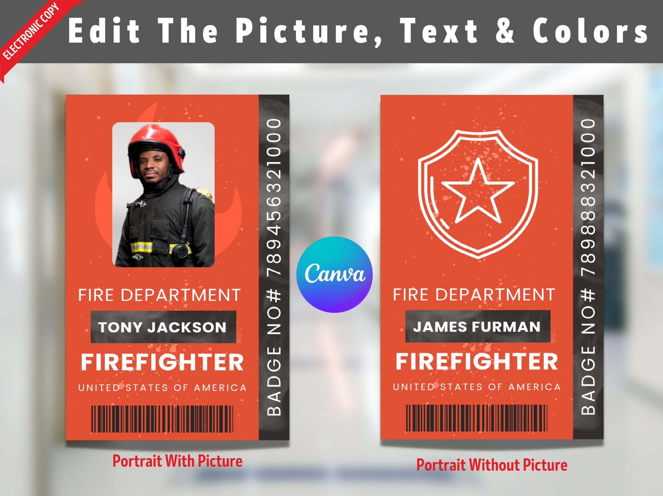 Personalized Firefighter Fire Department ID Badge ID Card Pretend Play Role Play Halloween Costume Customize Printable Canva Template Etsy