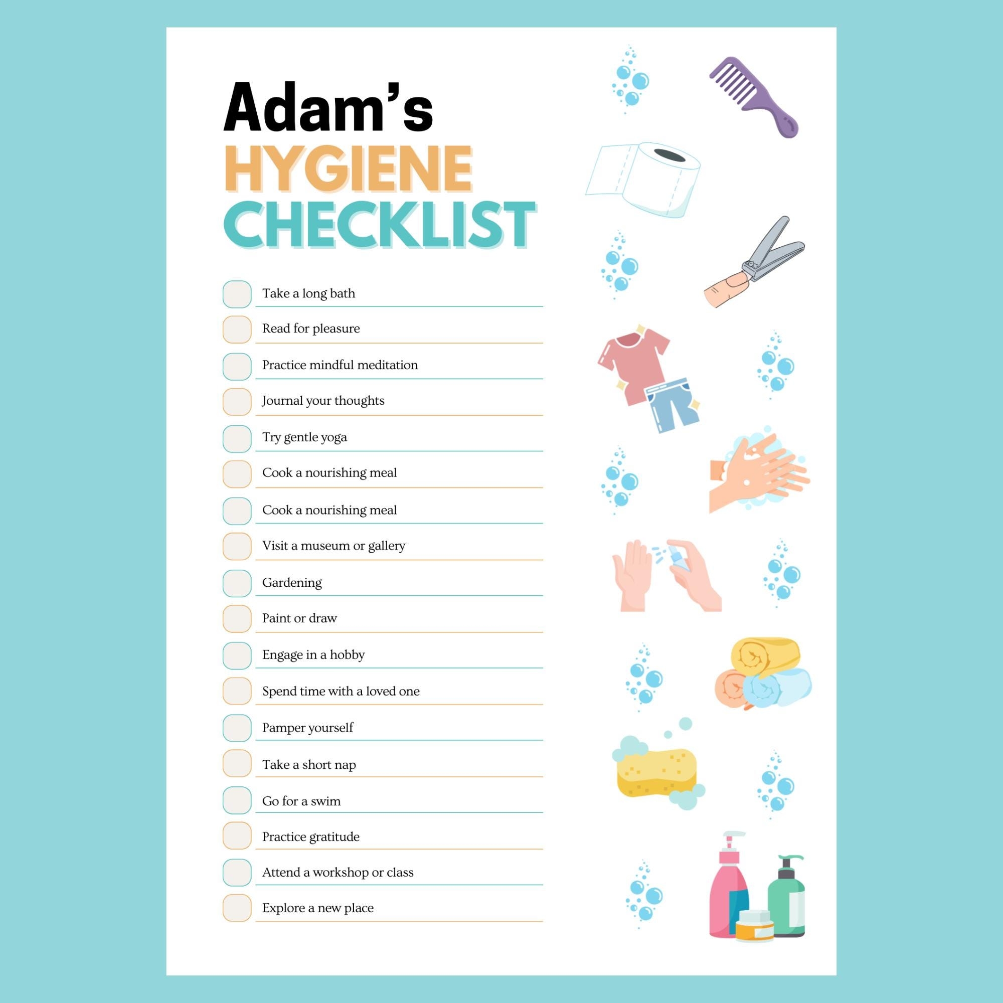 Personalized Hygiene Checklist Daily Hygiene Tracker Printable Self Care Log Kids Hygiene Routine Hygiene Chart Canva Template Etsy