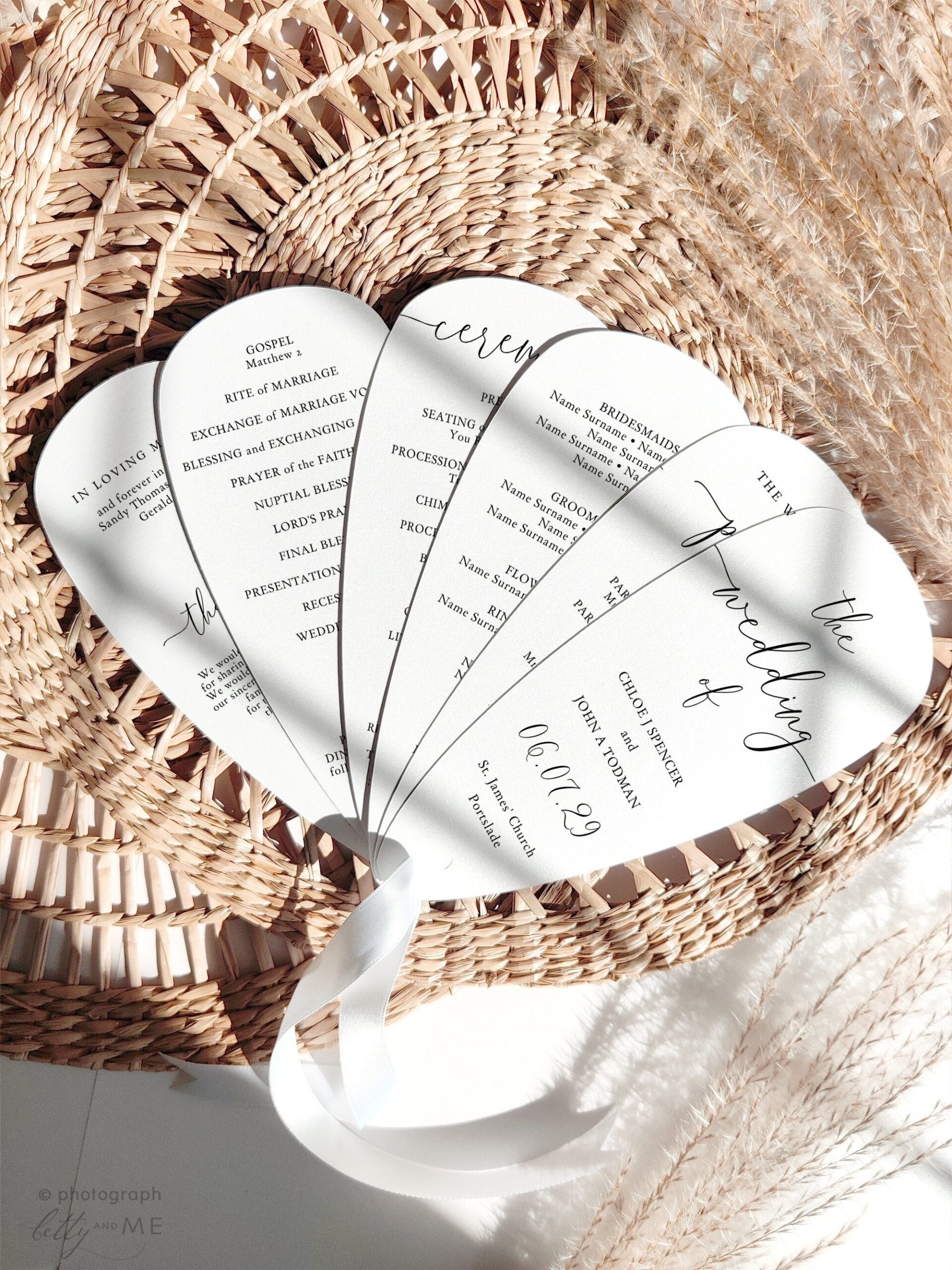 Petal Fan Wedding Program Printable Template DIY Fan Wedding Program With Petals Canva Templates 68