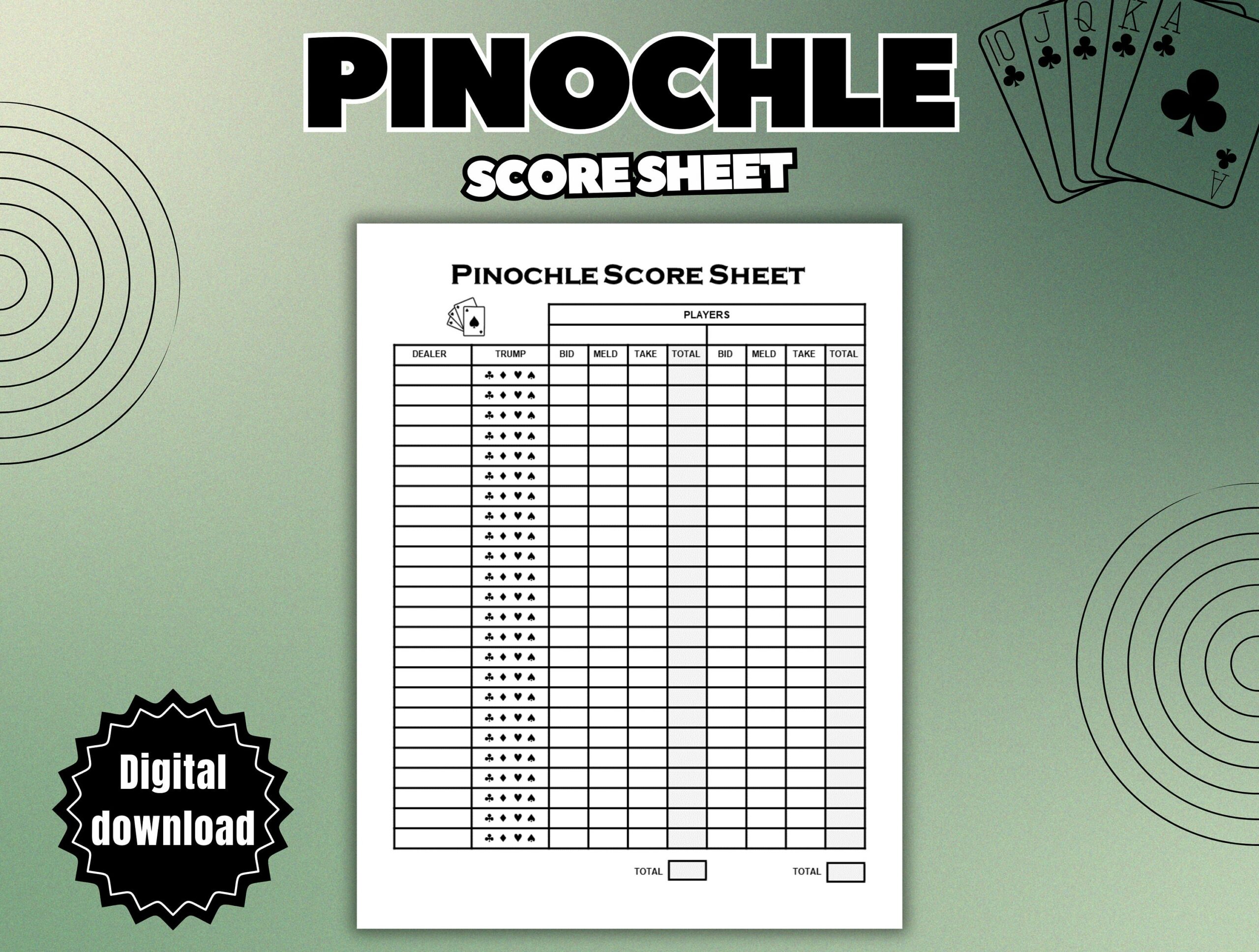 Pinochle Score Sheet Pinochle Score Card Printable Pinochle Game Score Sheet Pinochle Game Etsy