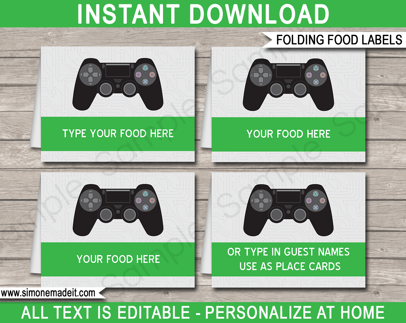 Playstation Party Food Labels Place Cards Video Game Theme Party