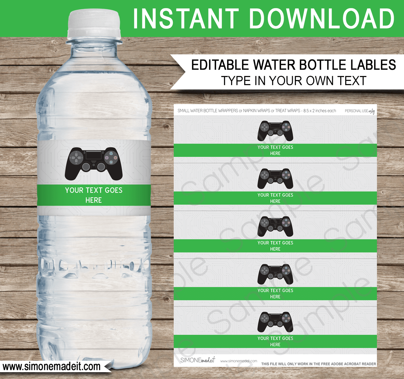Playstation Party Water Bottle Labels Video Game Theme Template