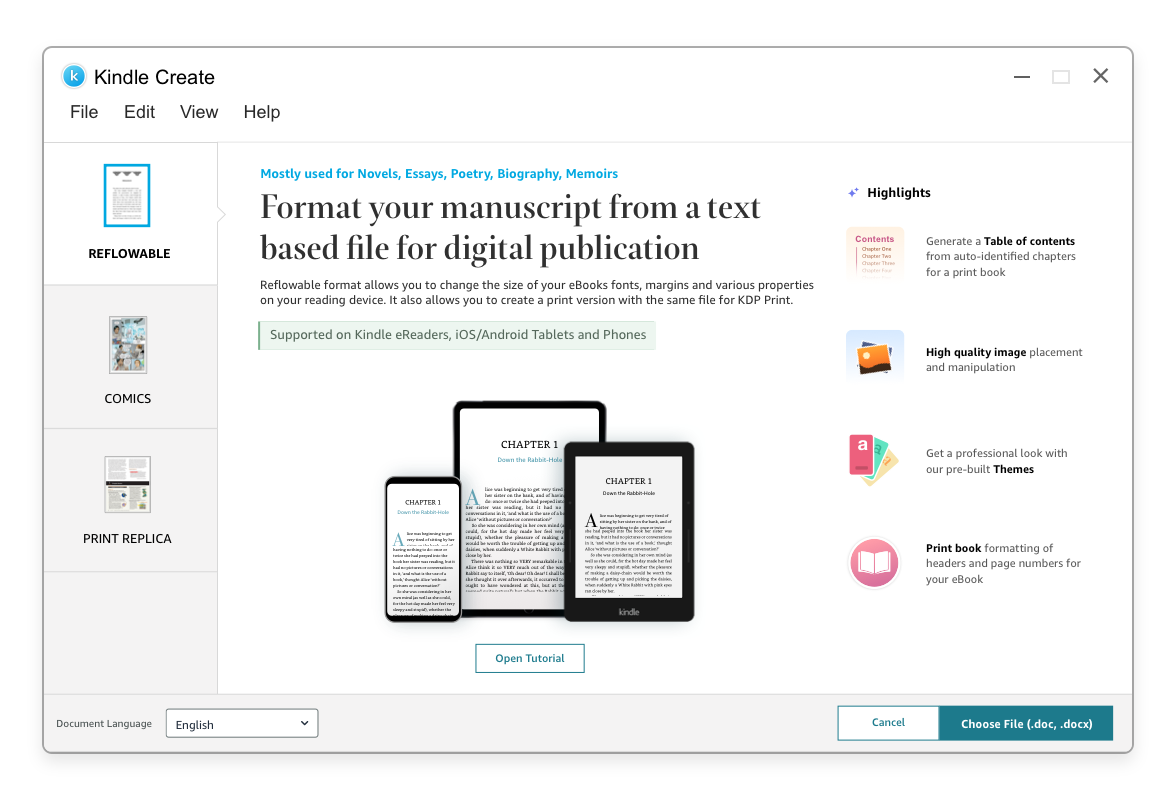 Prepare Reflowable And Print Books With Kindle Create