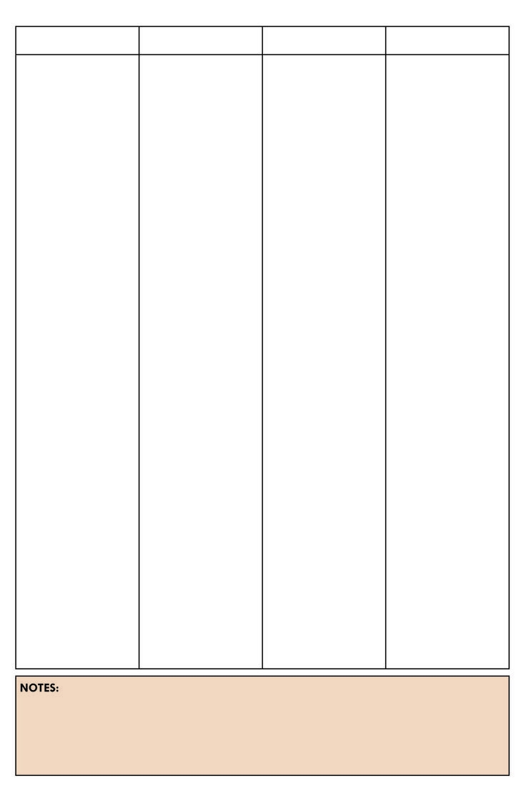 Printable Blank 4 Column Chart Templates