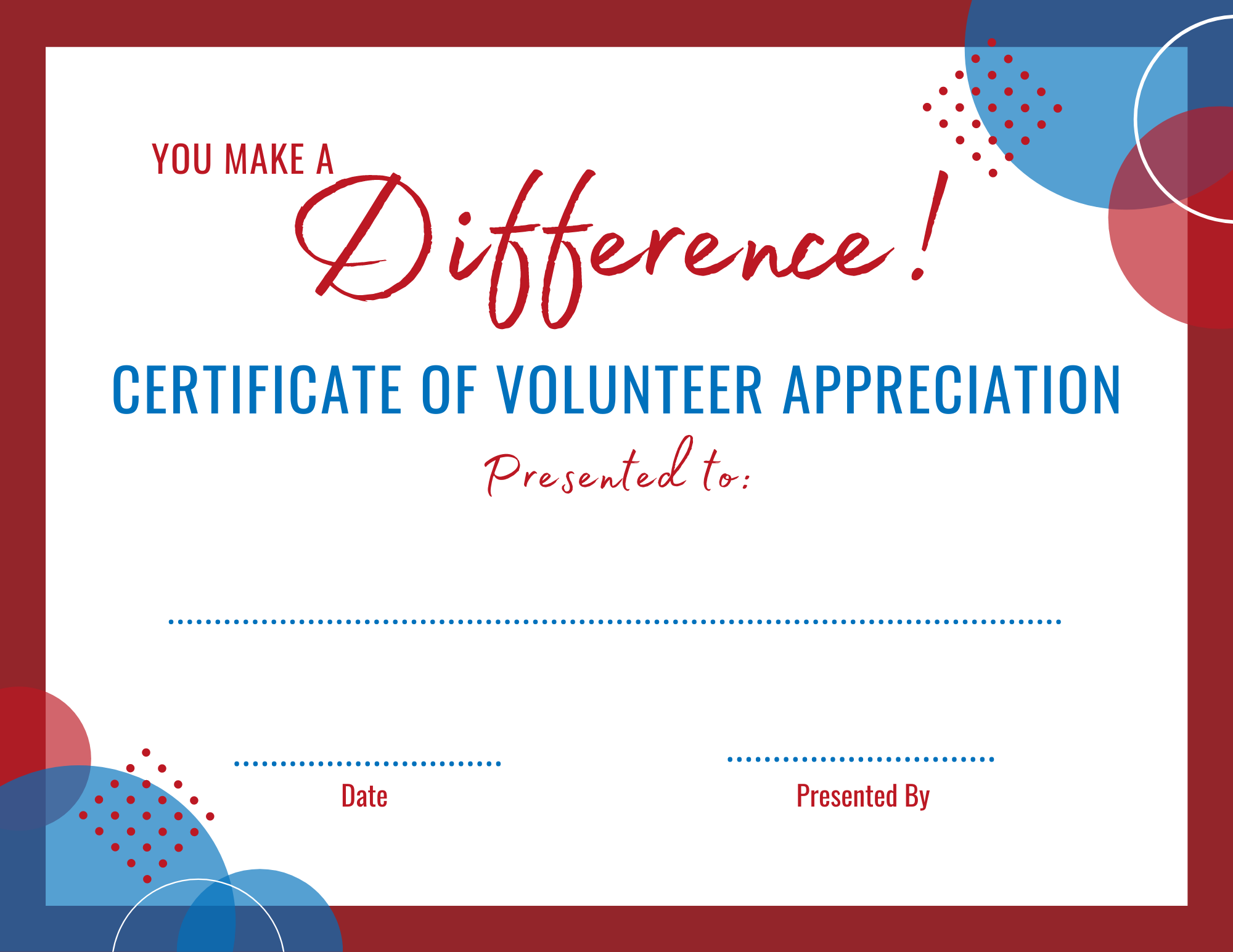 Editable Printable Voluteer Cerificates