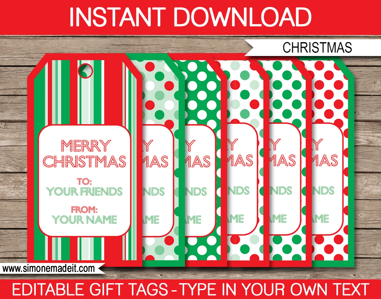 Printable Christmas Gift Tags Template Xmas Favor Tags Merry Christmas Labels Custom Personalized INSTANT DOWNLOAD EDITABLE Text Etsy