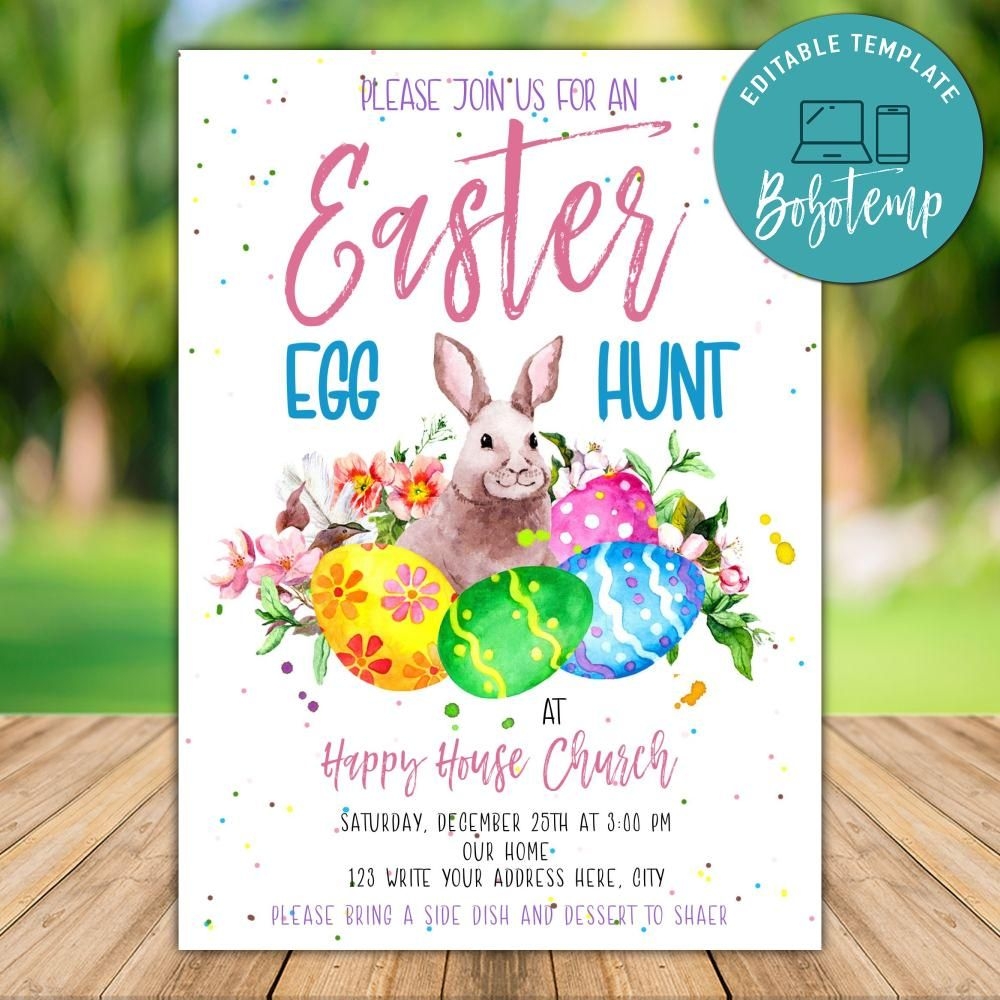 Printable Church Easter Egg Hunt Invitation Template DIY Bobotemp