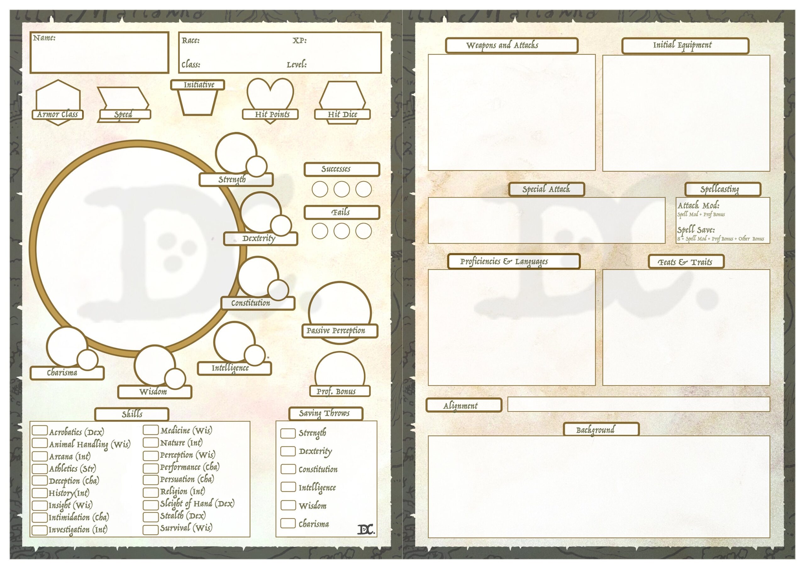Printable Custom Character Sheet And Adventurer s Journal D D 5E Compatible Etsy