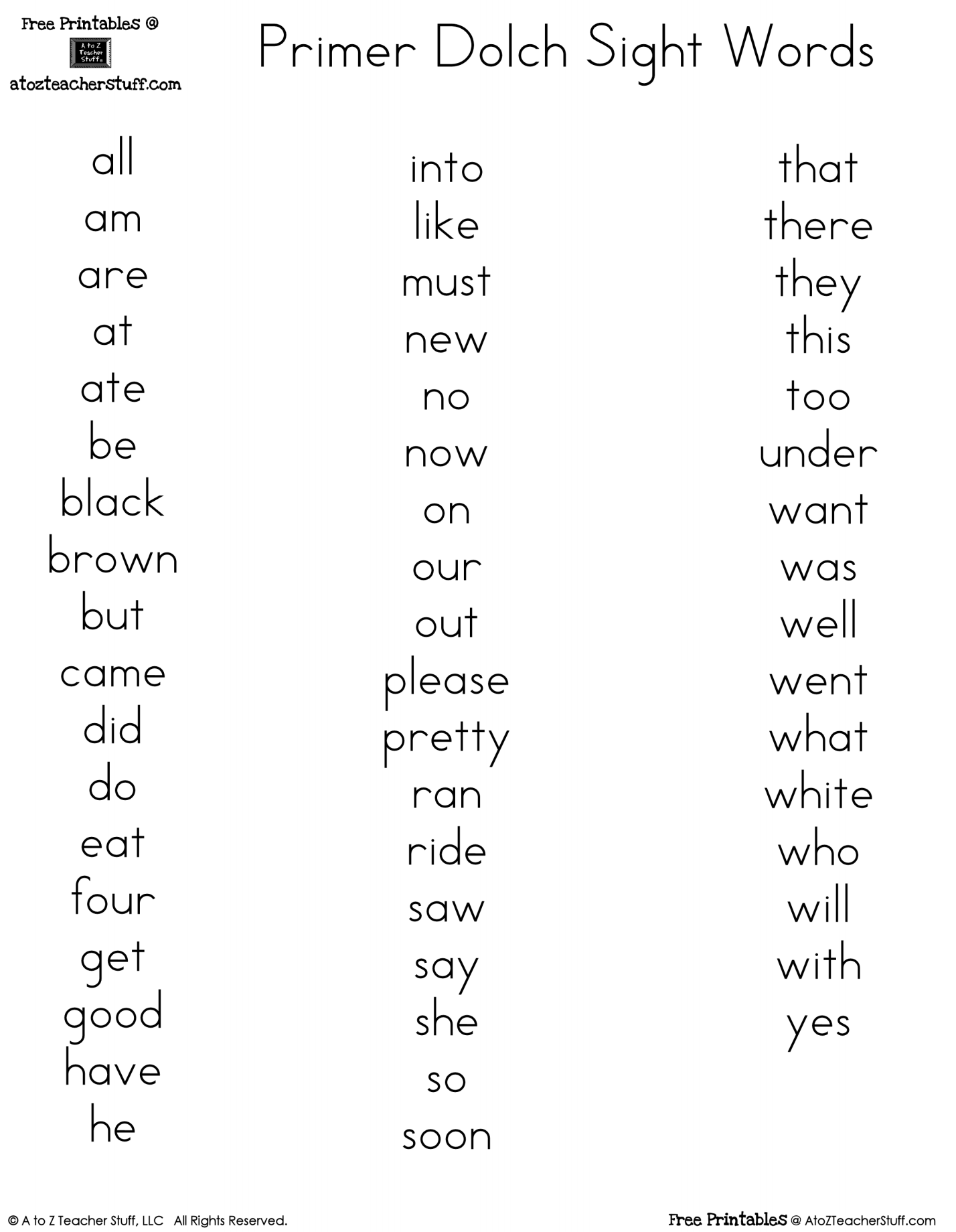 Free Editable Printable Word List