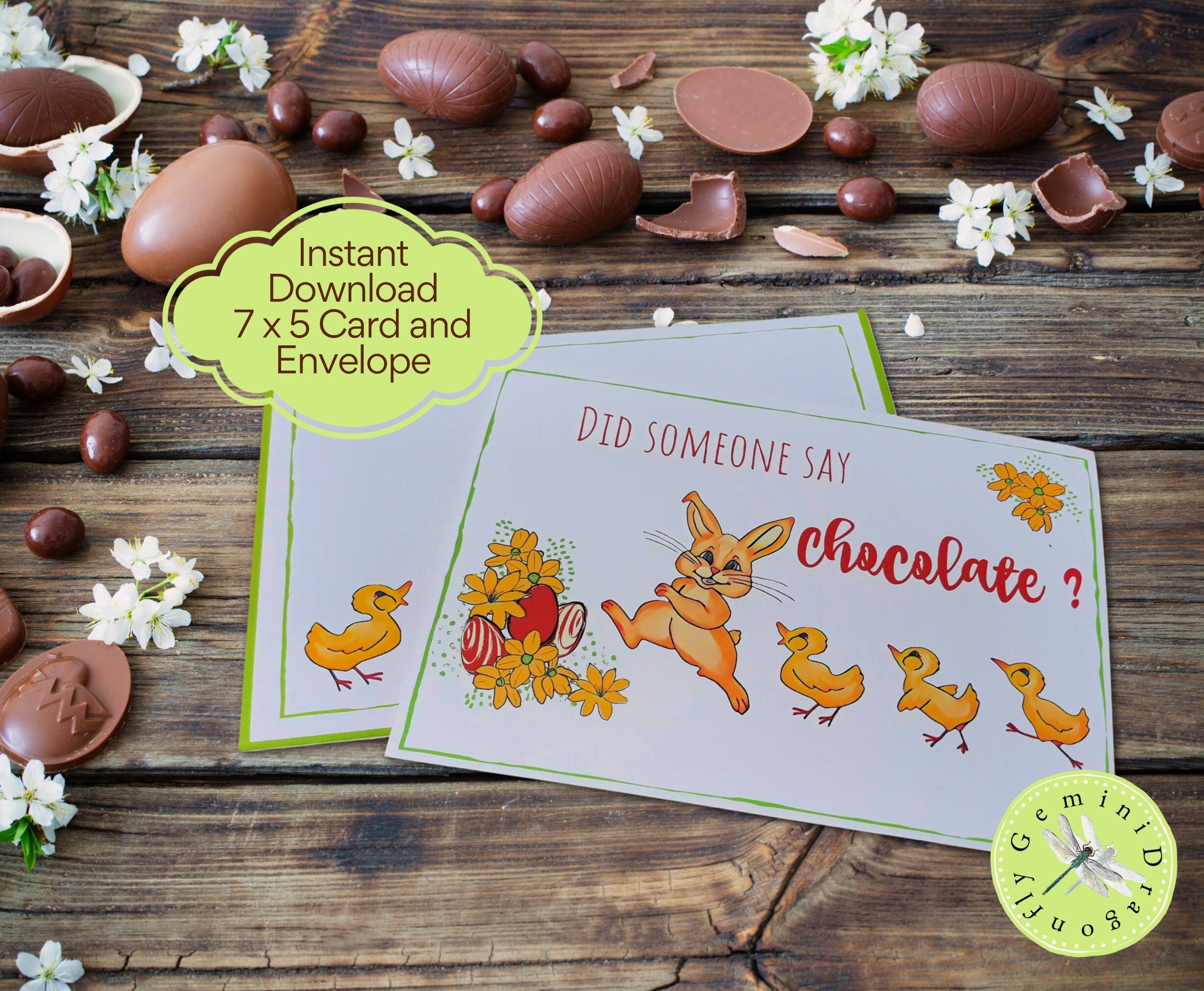 Printable Easter Bunny Card And Envelope Set Instant Download Easter Card Set Easter Card For Chocolate Lover