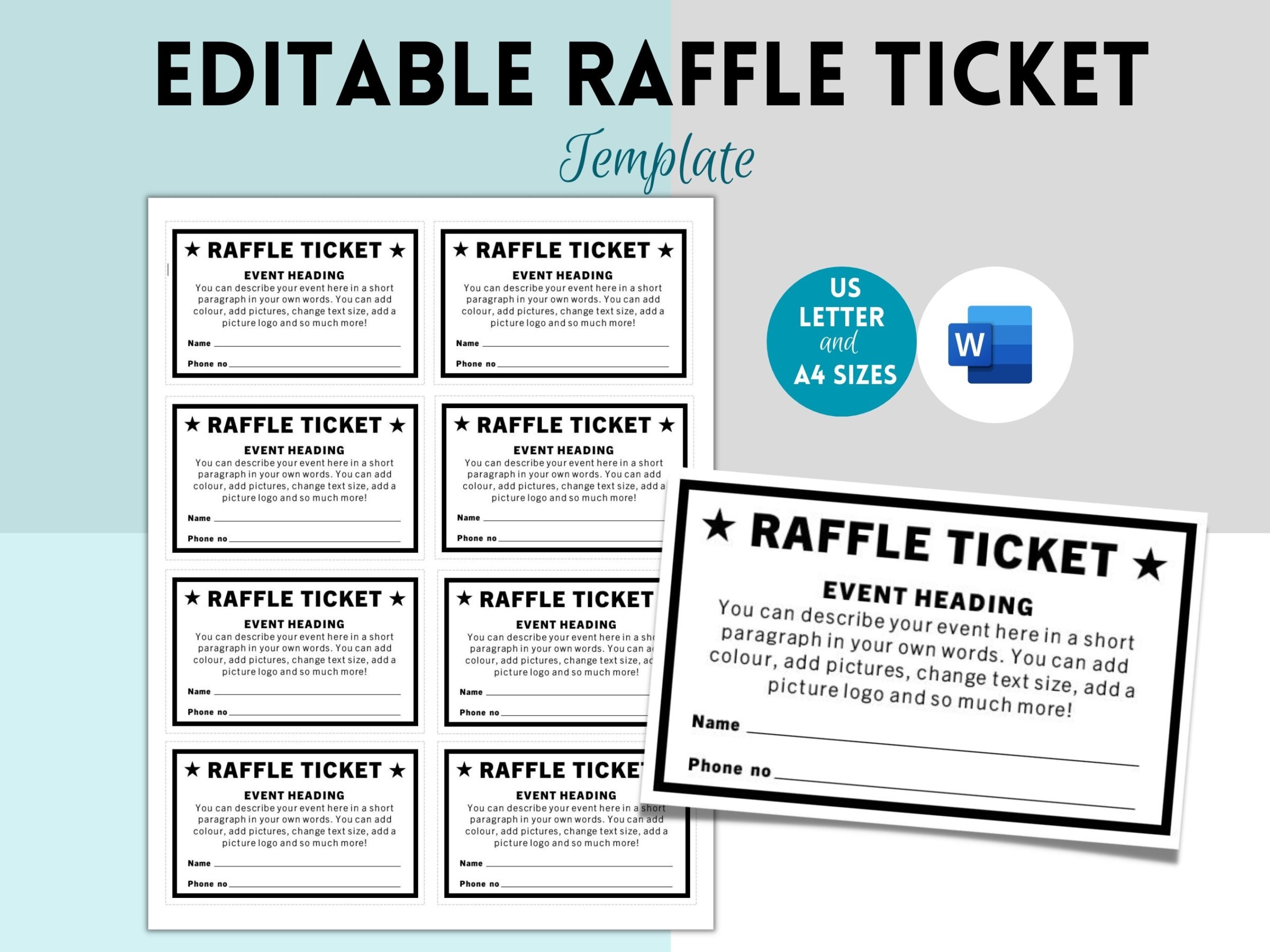 Printable Editable Raffle Ticket Enter To Win Printable Ticket Word Template Etsy