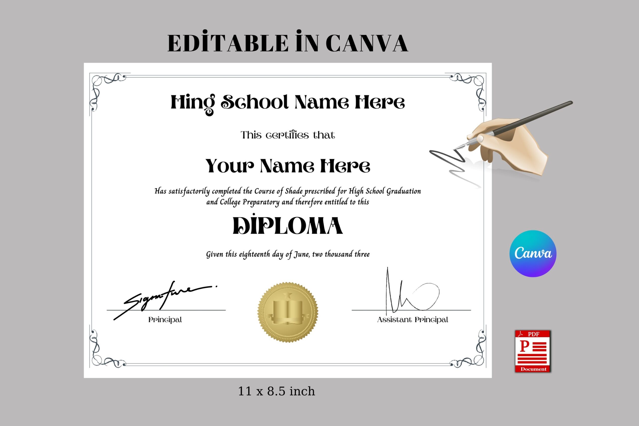 Editable And Printable High School Diploma