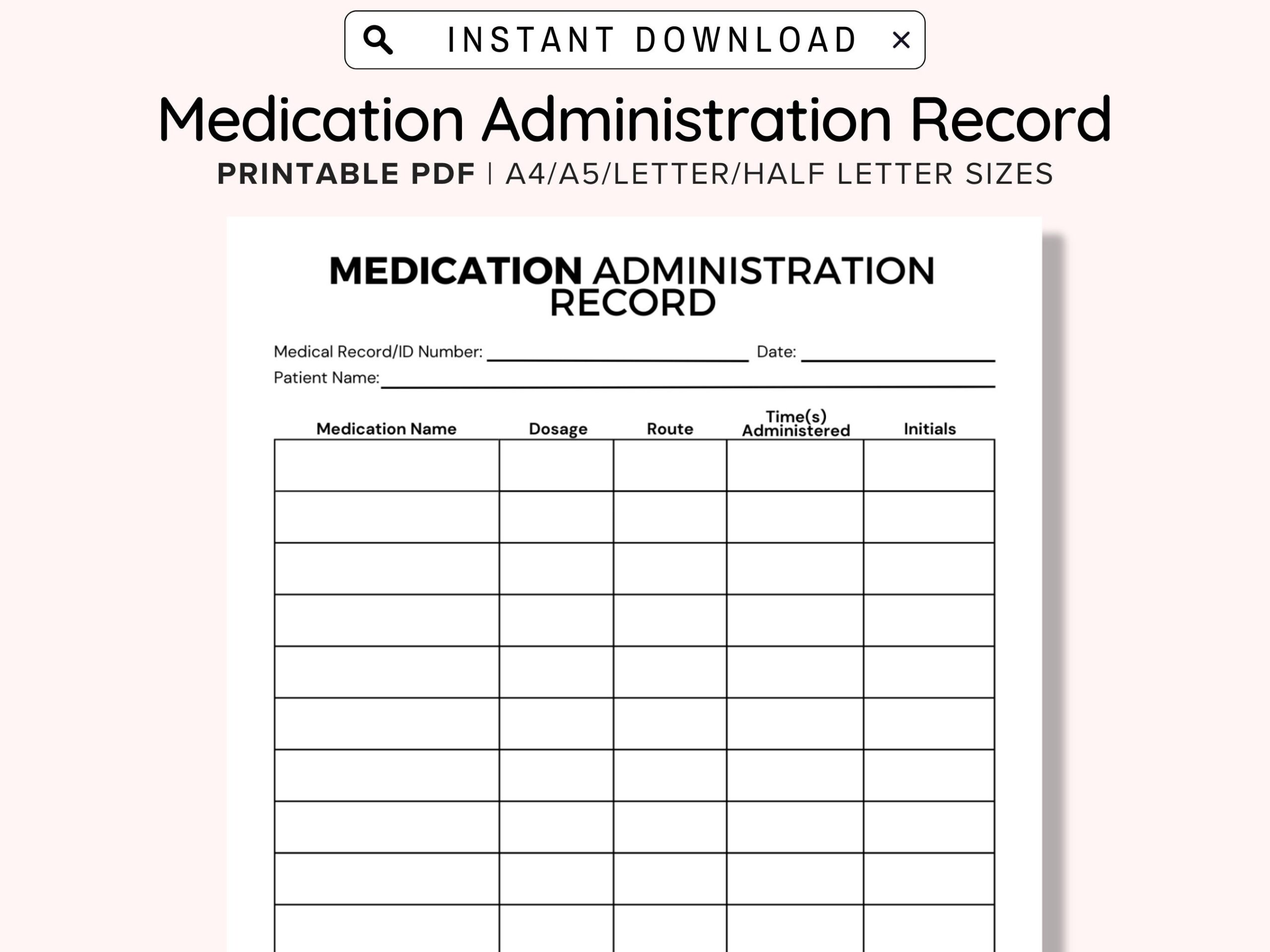 Printable Medication Administration Record A4 a5 letter Sizes PDF Etsy