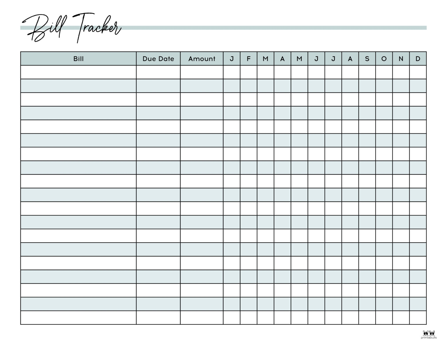 Free Printable Editable Bill Chart