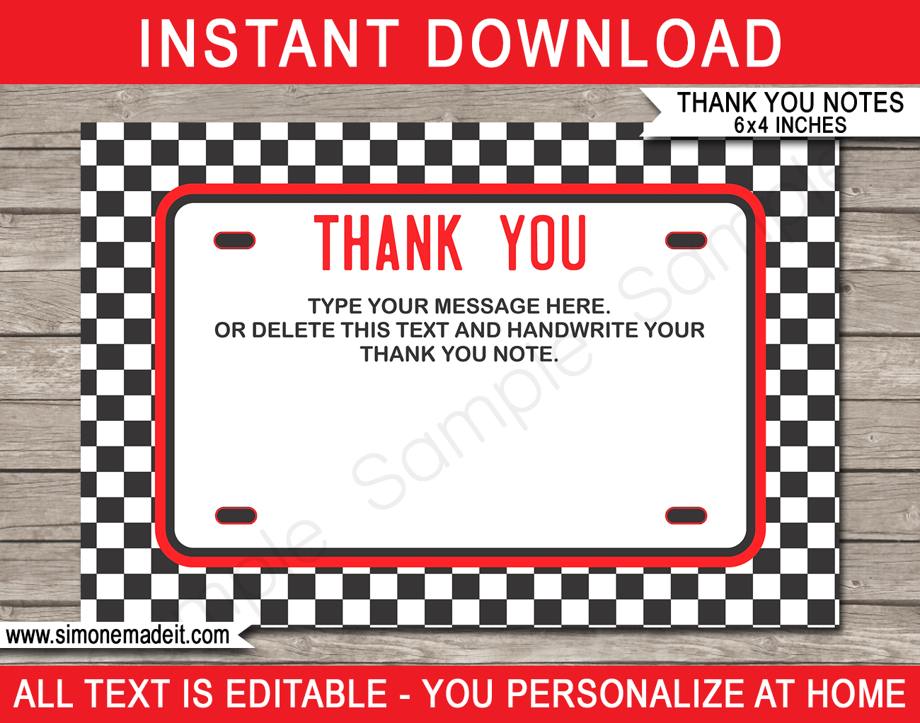Printable Race Car Party Thank You Cards Race Car Birthday Party