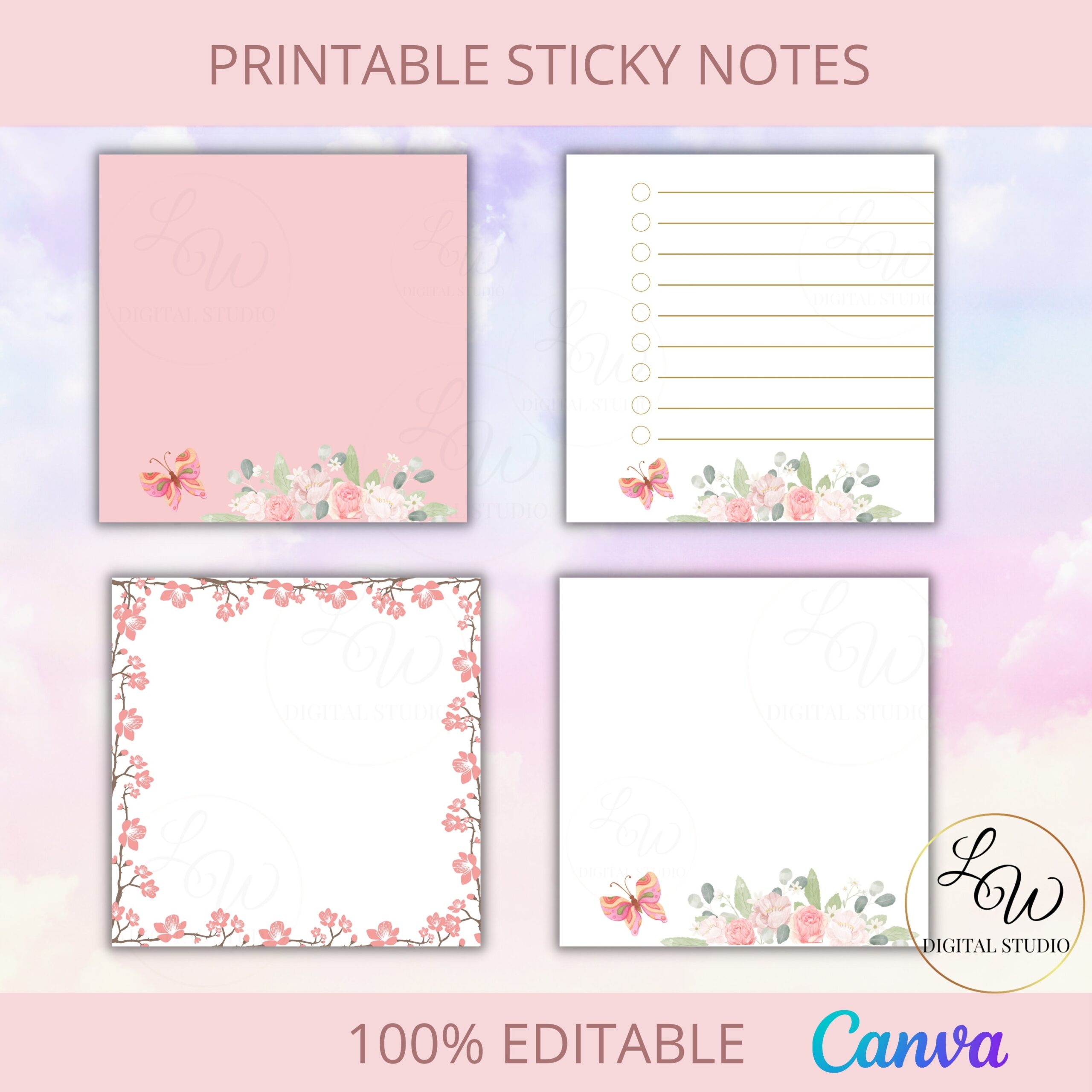 Printable Sicky Notes Cute And Functional Designs Editable Digital Download Memo Printable Notes Cute Memo Sheets Stationery Etsy