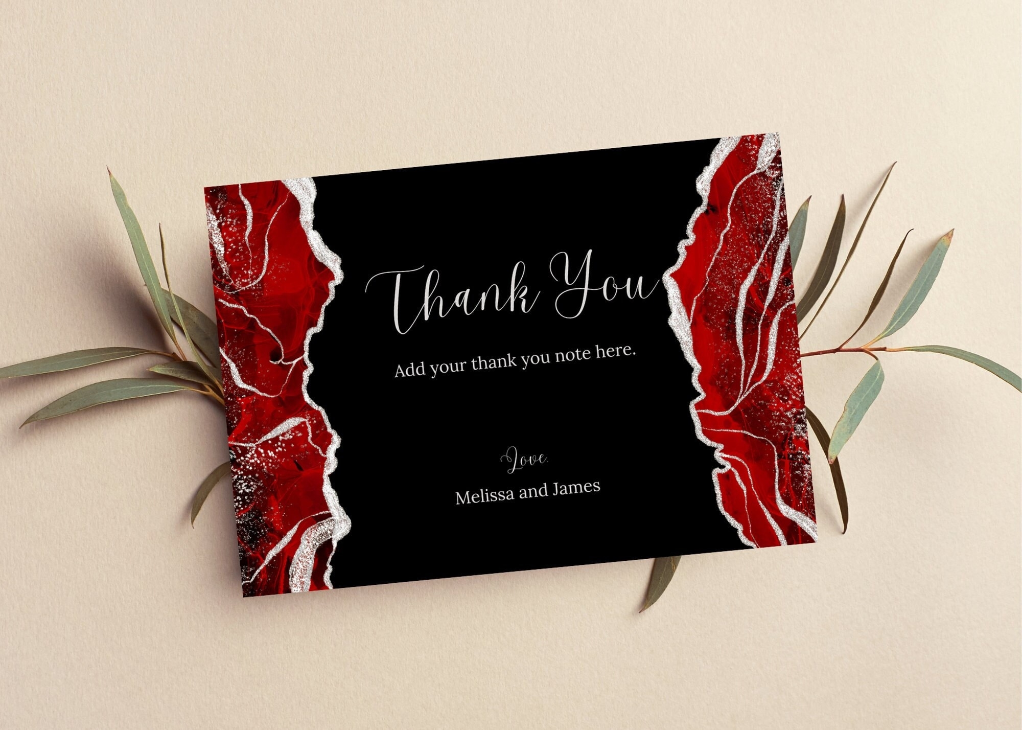 Printable Thank You Card Editable Red And Black Thank You Note Red Agate Any Occasion Etsy