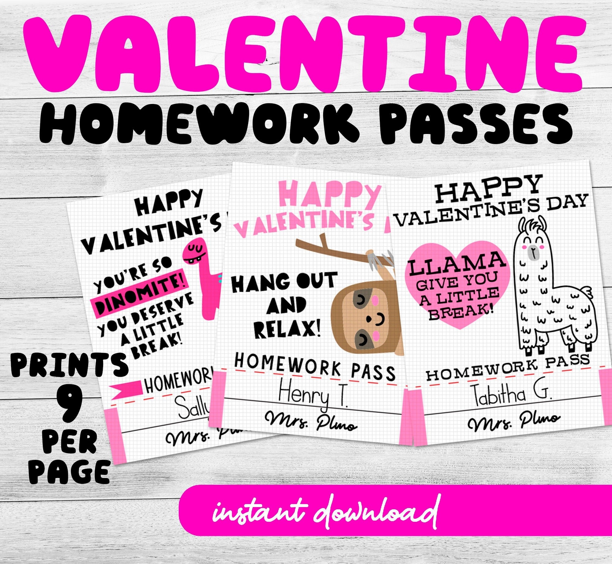 Printable Valentine Homework Passes Valentine Student Gift Etsy Denmark