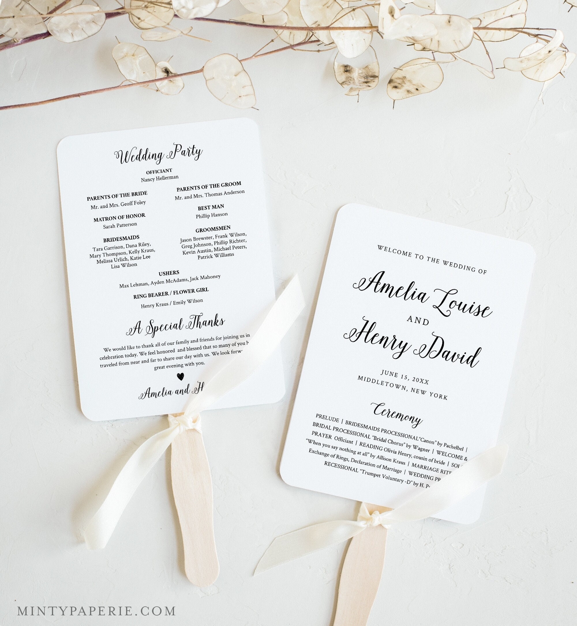 Printable Wedding Program Fan DIY Wedding Ceremony Template 100 Editable Order Of Service Instant Download Templett 5x7 012 404WP