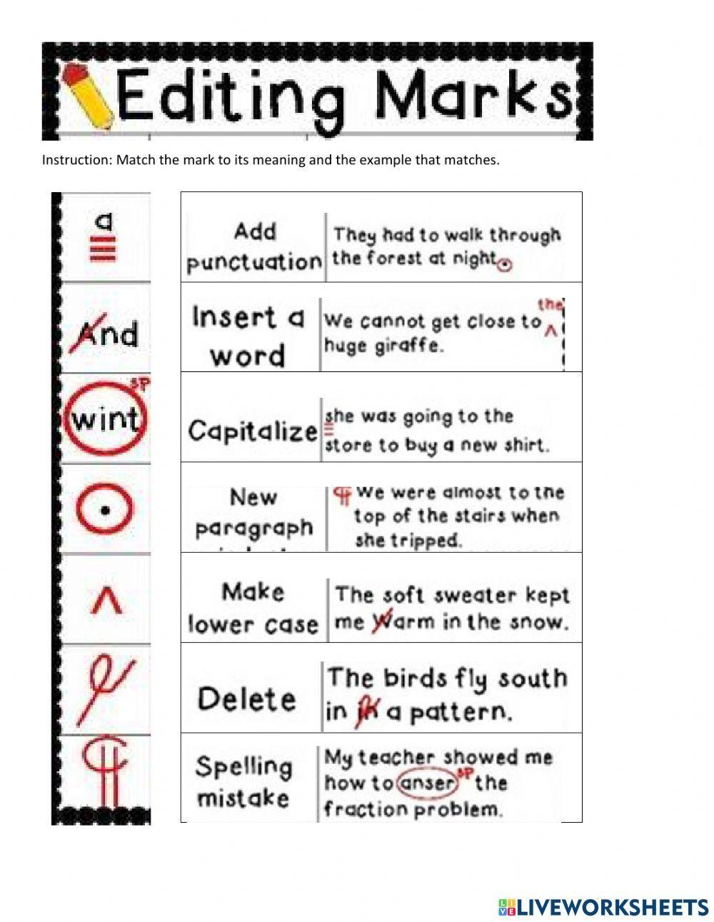 Proofreading Marks Match Worksheet Live Worksheets Worksheets Library