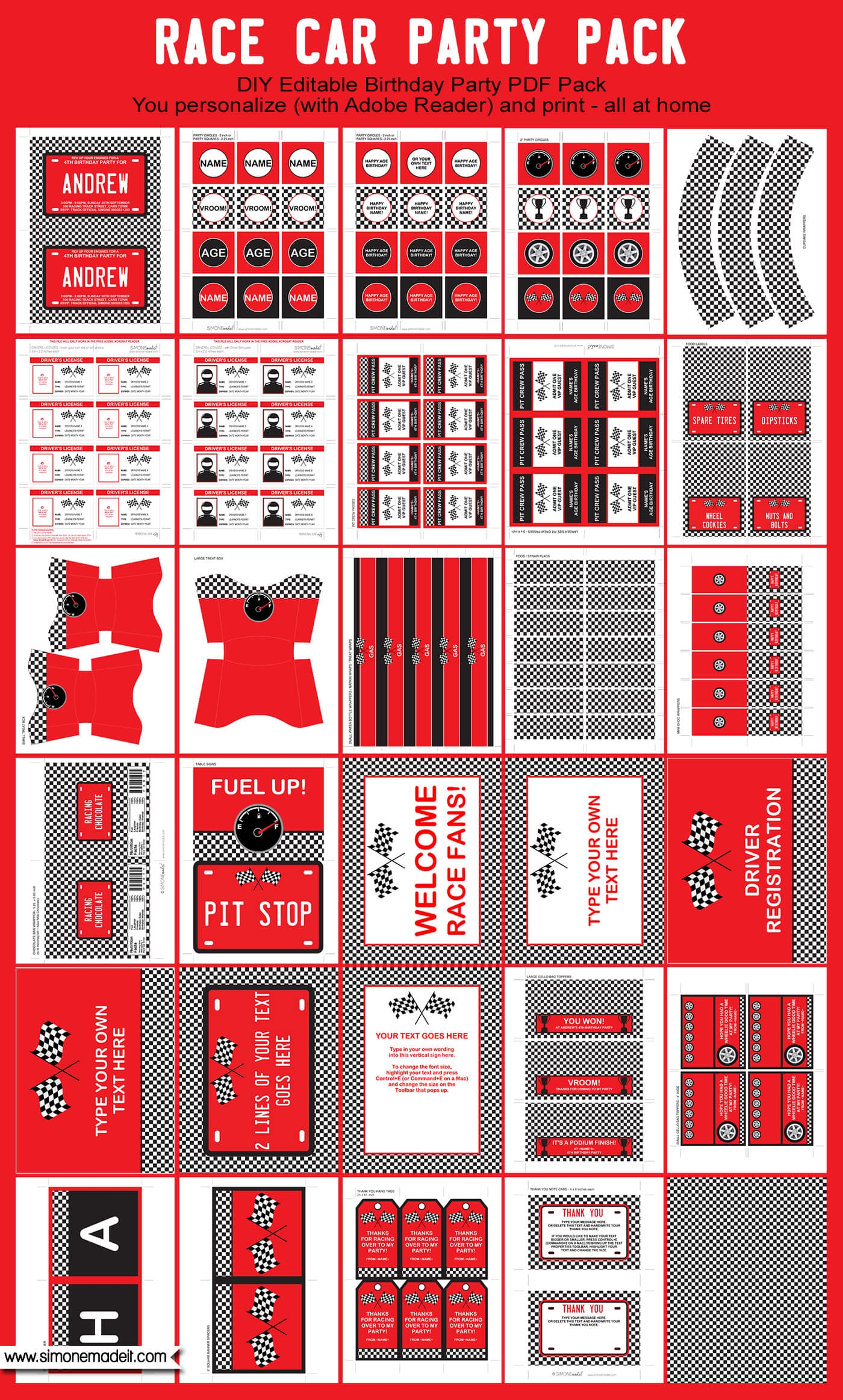 Race Car Party Printables Invitations Decorations