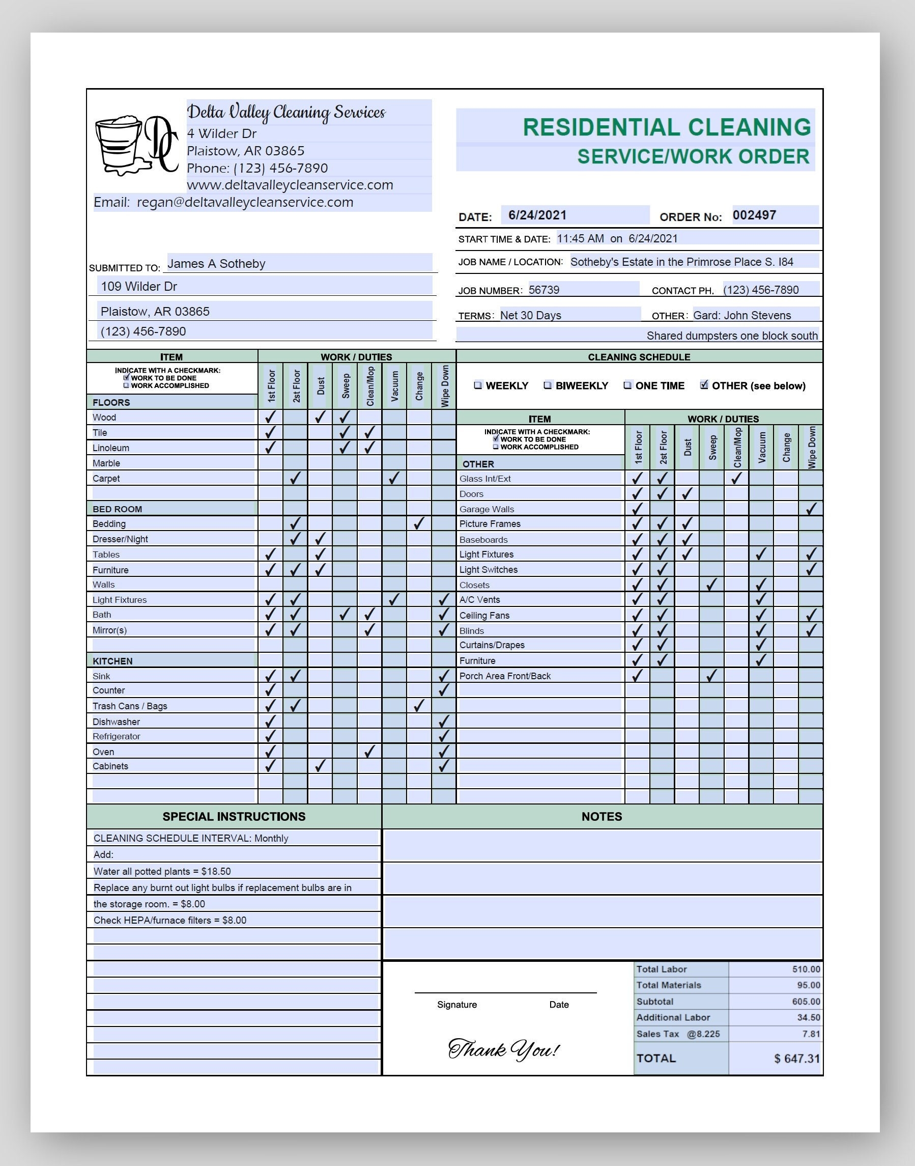 Editable And Printable Cleaning Invoice