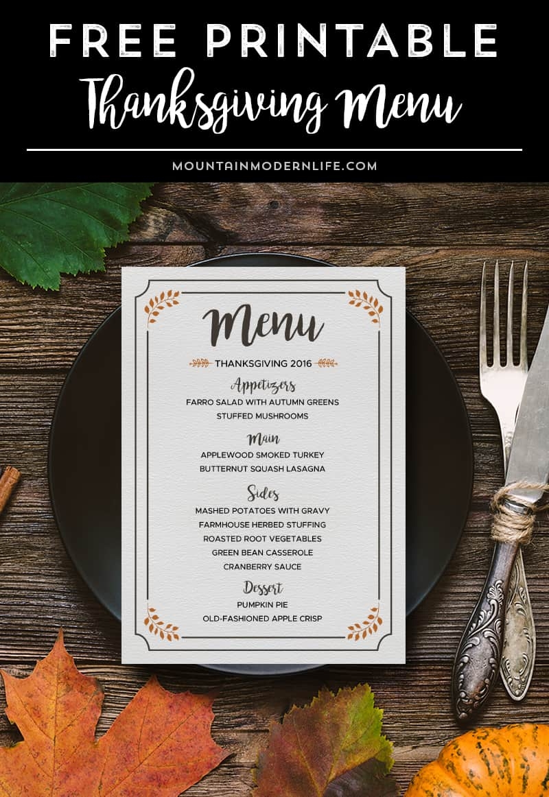 Thanksgiving Editable Printable Free Menu