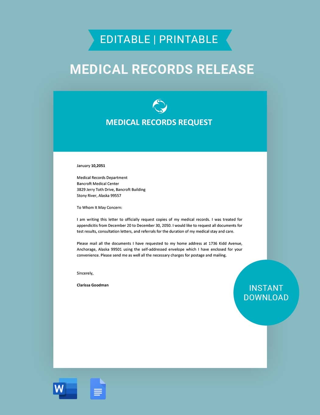 Medical Release Printable Free Editable
