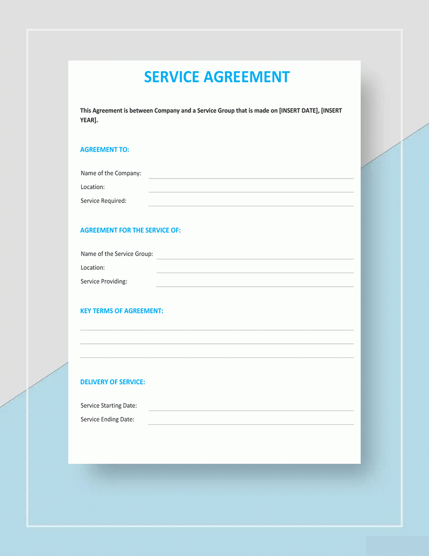 Printable And Editable Service Agreement