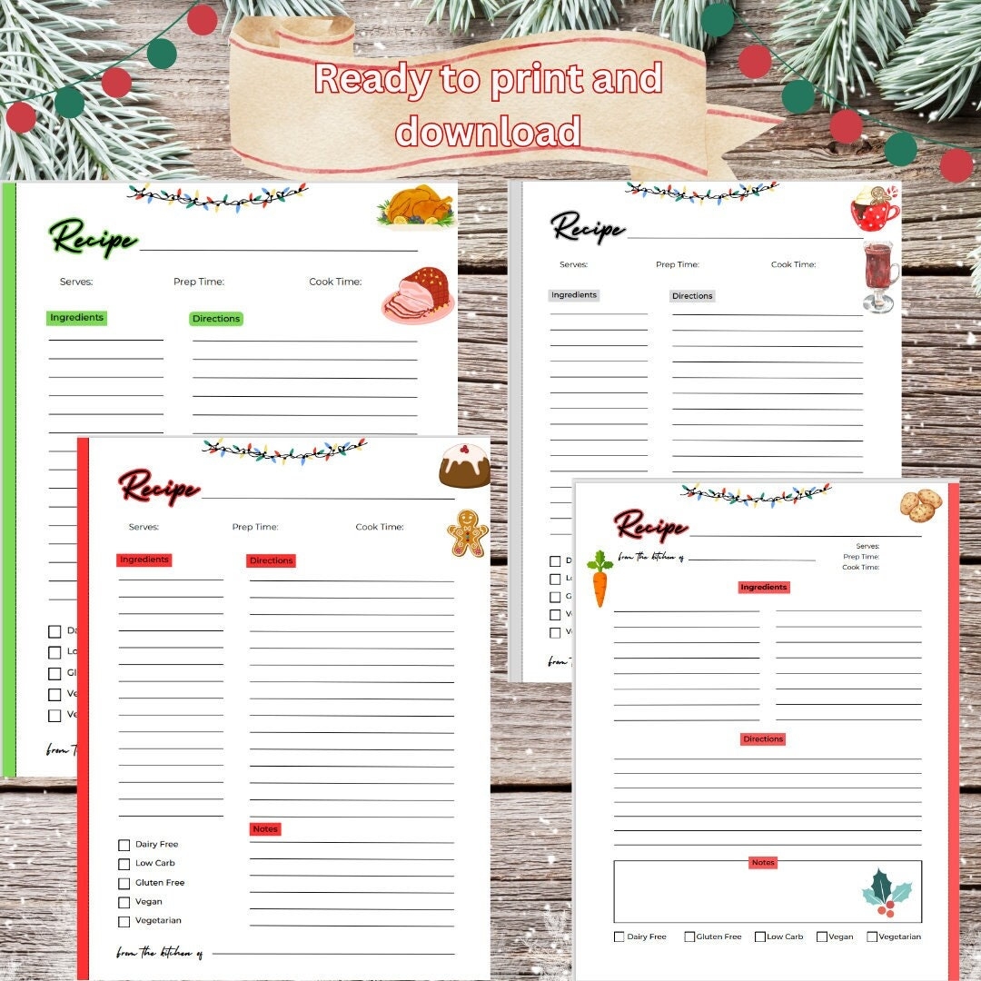 Christmas Editable Printable Recipe Cards
