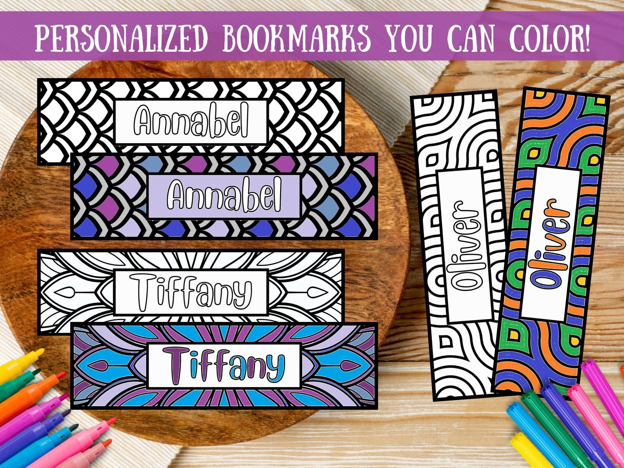 Set Of Printable Bookmarks For Kids Color Your Own Personalized Bookmark Custom Coloring Bookmark Name Bookmark Printable DIY Bookmark Etsy