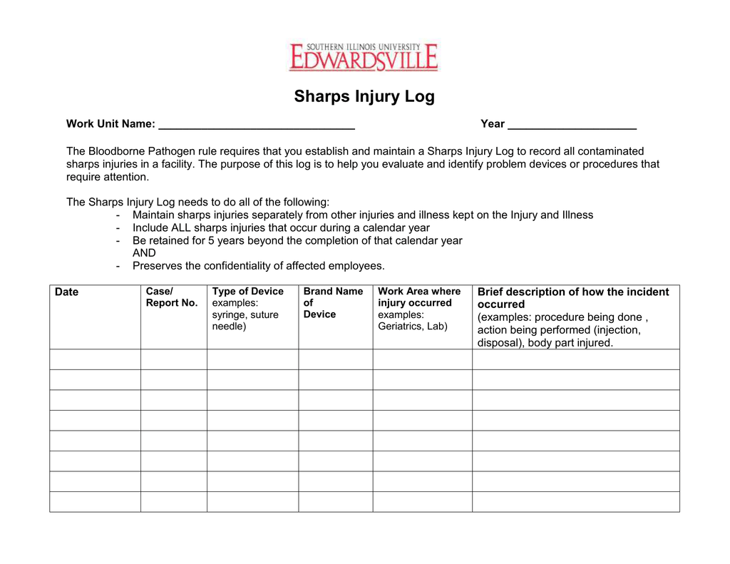 Sharps Injury Log Template For Healthcare Facilities