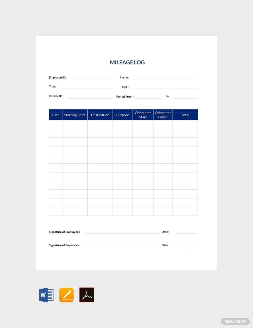 Simple Mileage Log Template In Word Pages PDF Google Docs Download Template